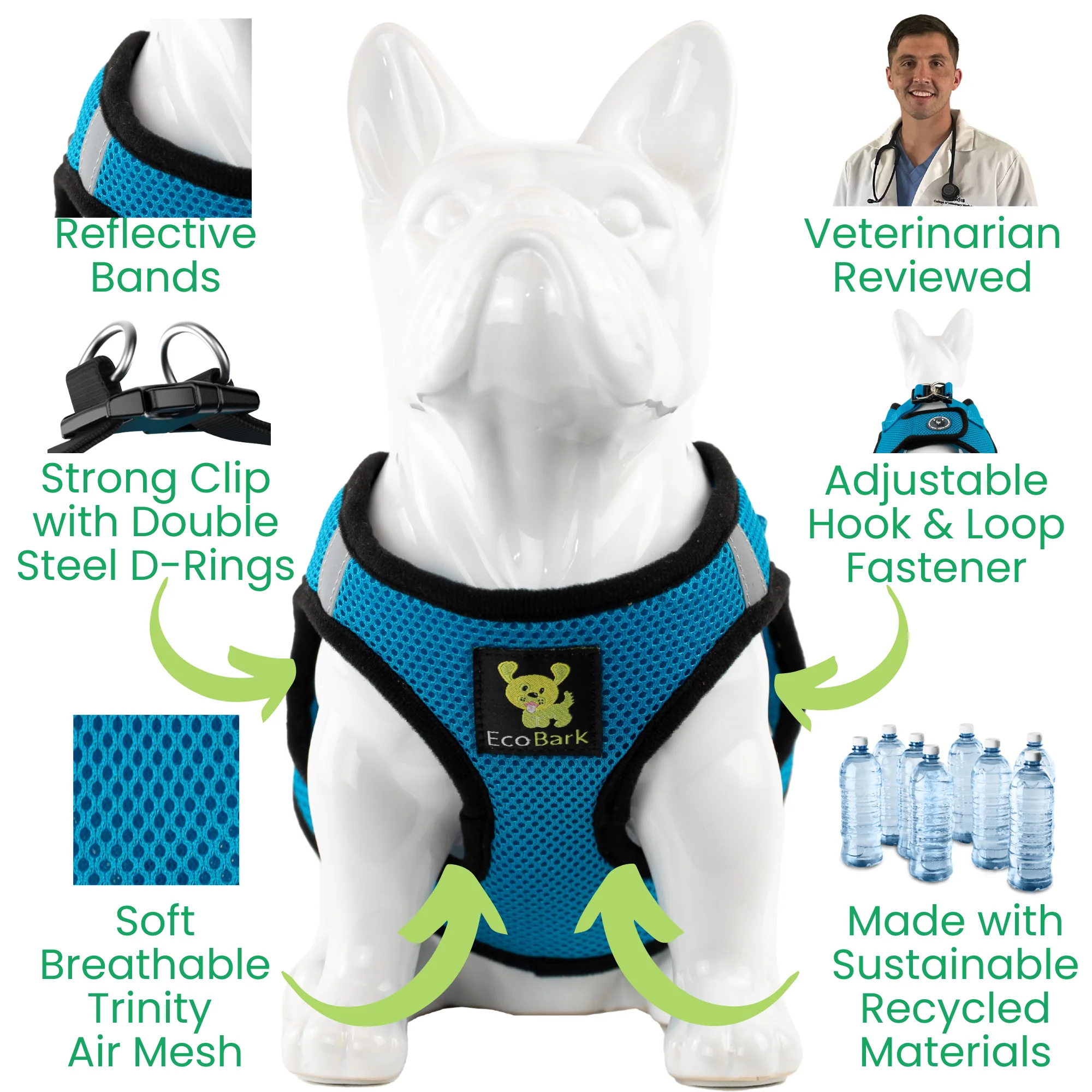 Teal Step In Dog Harness - Rapid Fastener Reflective Soft Mesh Vest Halter for Puppies and XXXS to Small Dogs - Image 4