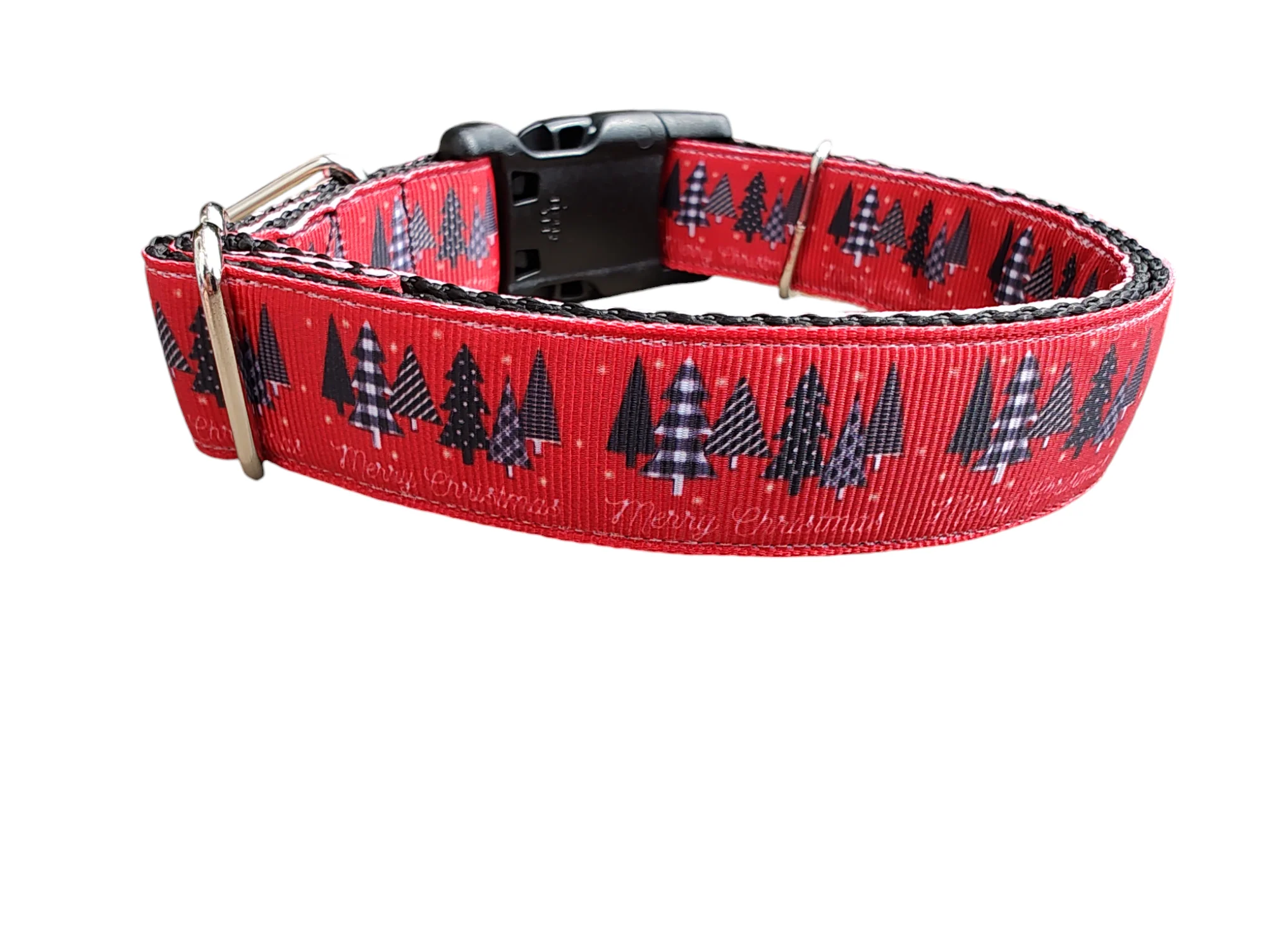 Textured Trees Merry Christmas Nylon Dog Collar - Image 2