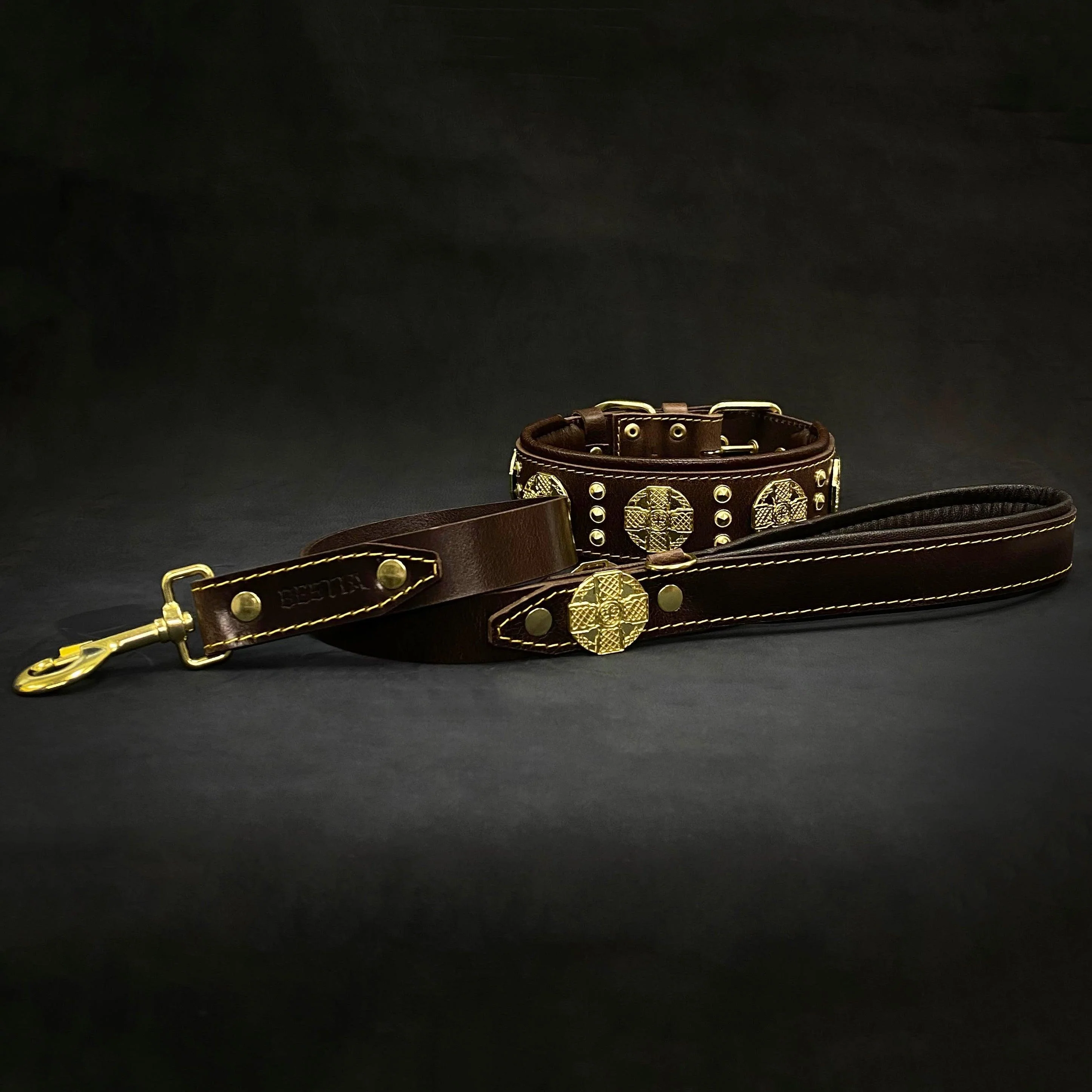 The "Maximus" collar 2.5 inch wide brown & gold - Image 2