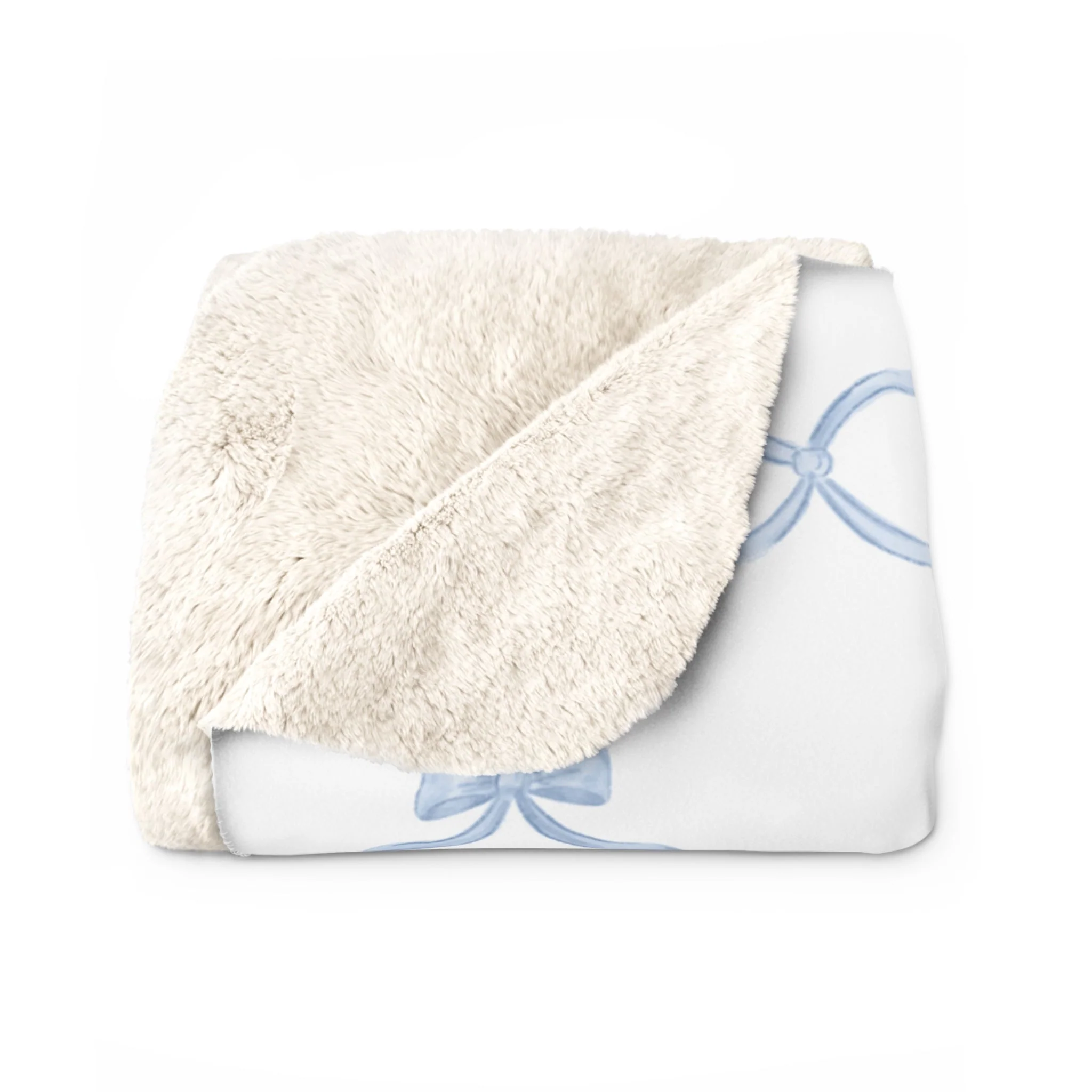 Three Bees Trellis Bow Cozy Sherpa Fleece Blanket - Blue - Image 2