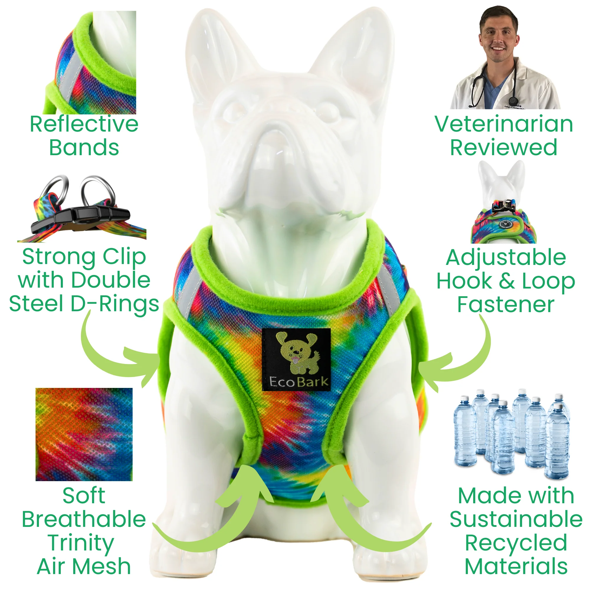Tie Dye Dog Harness for Small Dogs- Reflective Step In Dog Halter Harness Vest with Luxury Soft Mesh for Puppies to Small Dogs - Image 3
