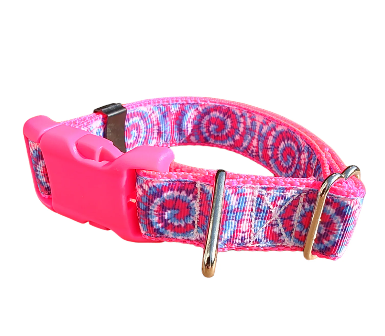 Tie Dye Hot Pink Nylon Dog Collar MD, LG, XL, Leash - Image 3