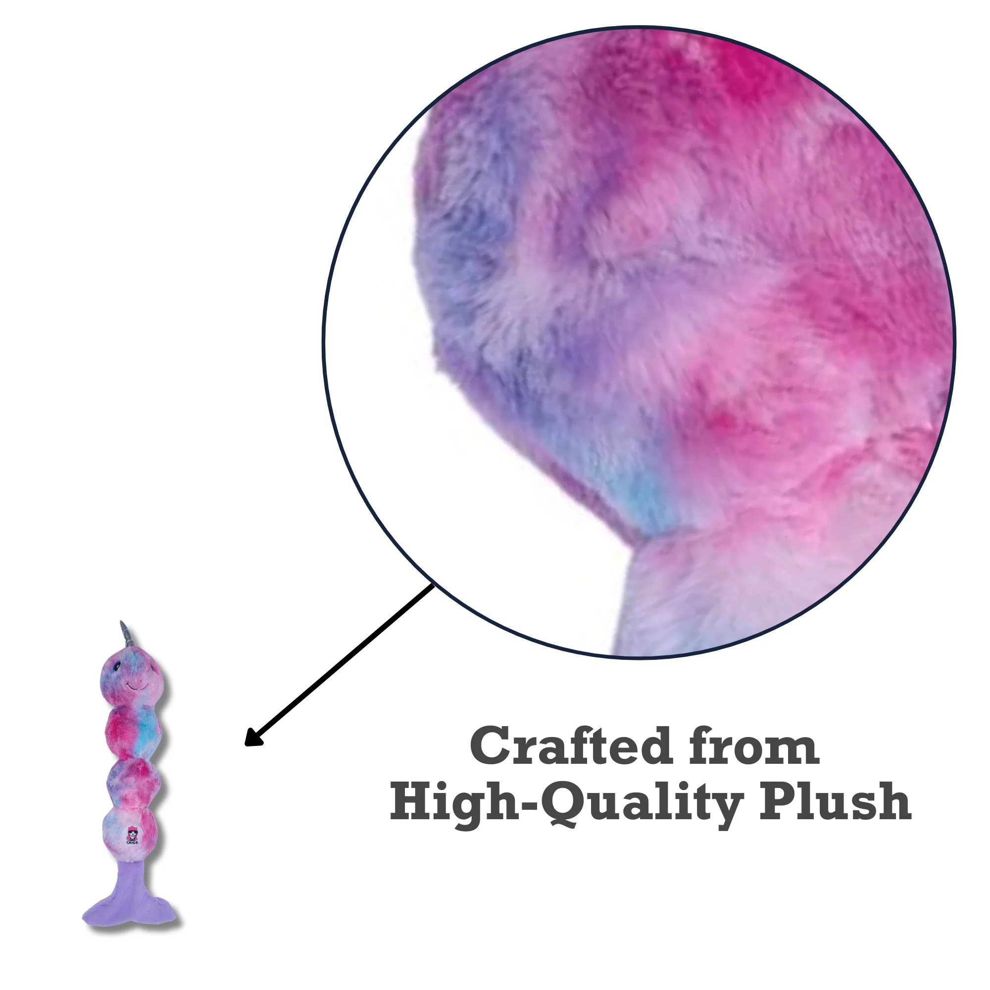 Tie Dye Skinny Narwhal Magical Creature Plush Dog Toy – with Squeaker & Crinkle Paper for Fun Play - Image 4