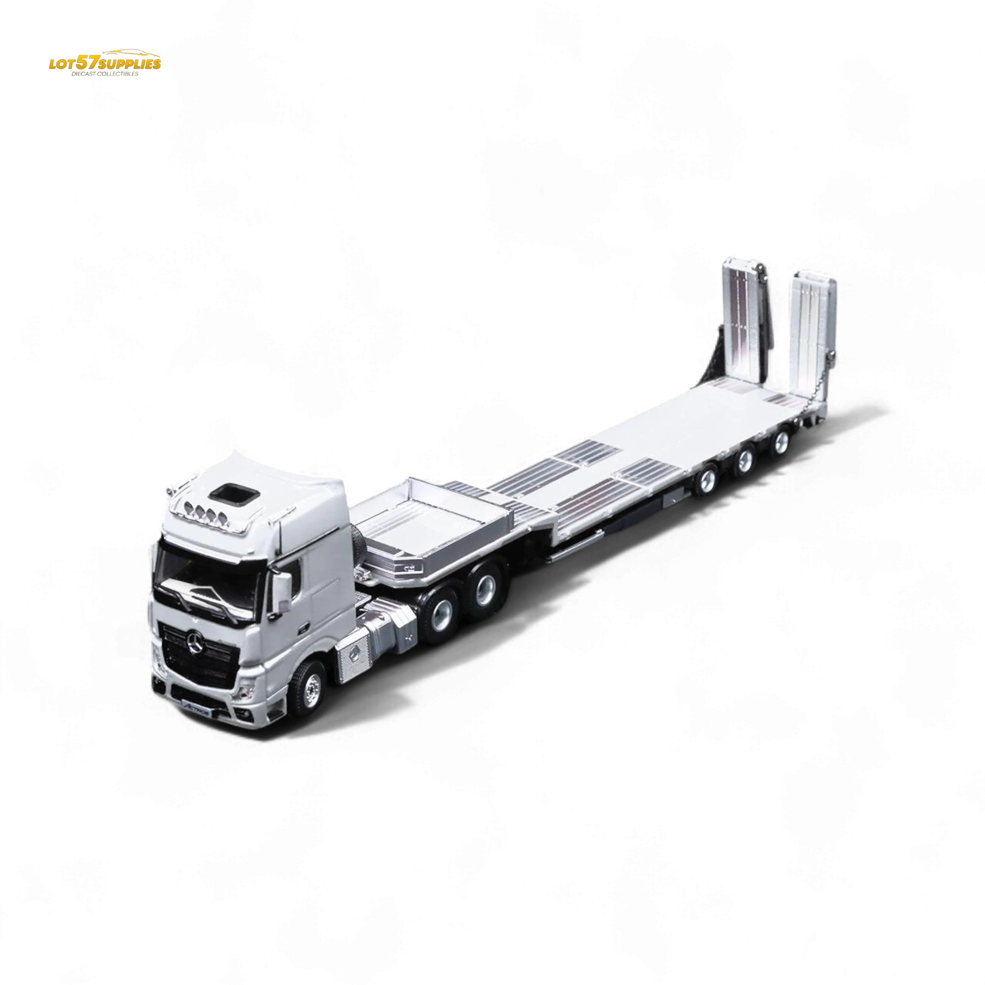 TimeMicro & Perka BENZ FLATBED TRANSPORT VEHICLE - White 1:64 - Image 2