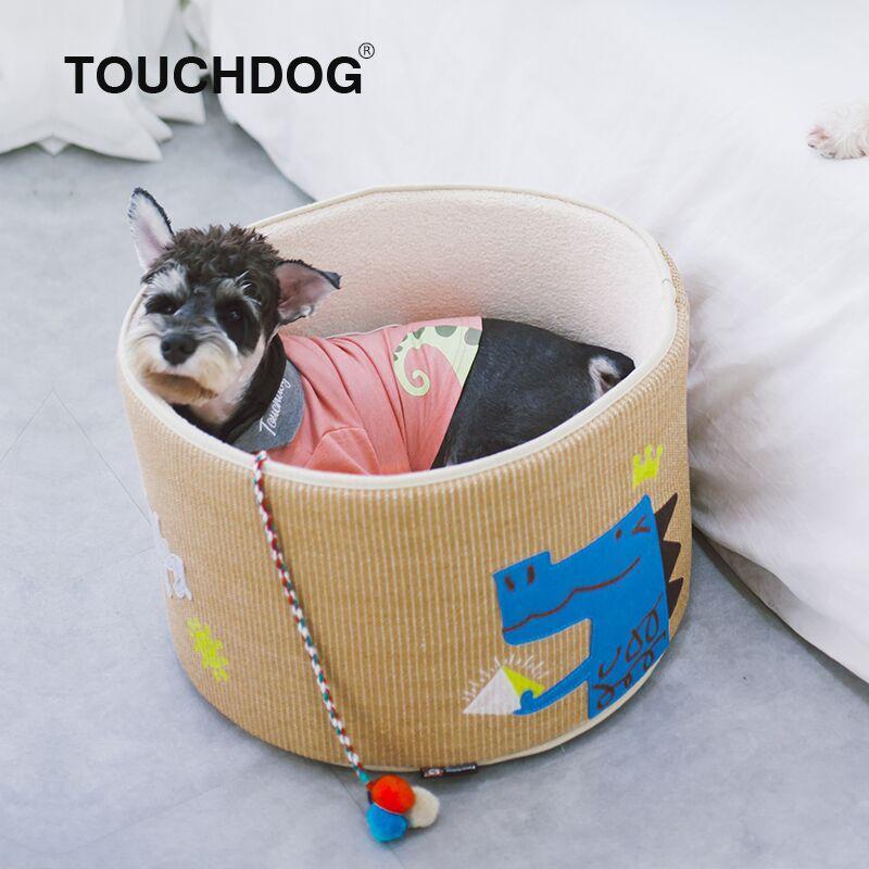 Touchcat 'Claw-ver Nest' Rounded Scratching Cat Bed w/ Teaser Toy - Image 4