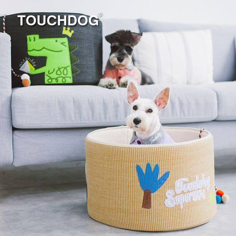 Touchcat 'Claw-ver Nest' Rounded Scratching Cat Bed w/ Teaser Toy - Image 5