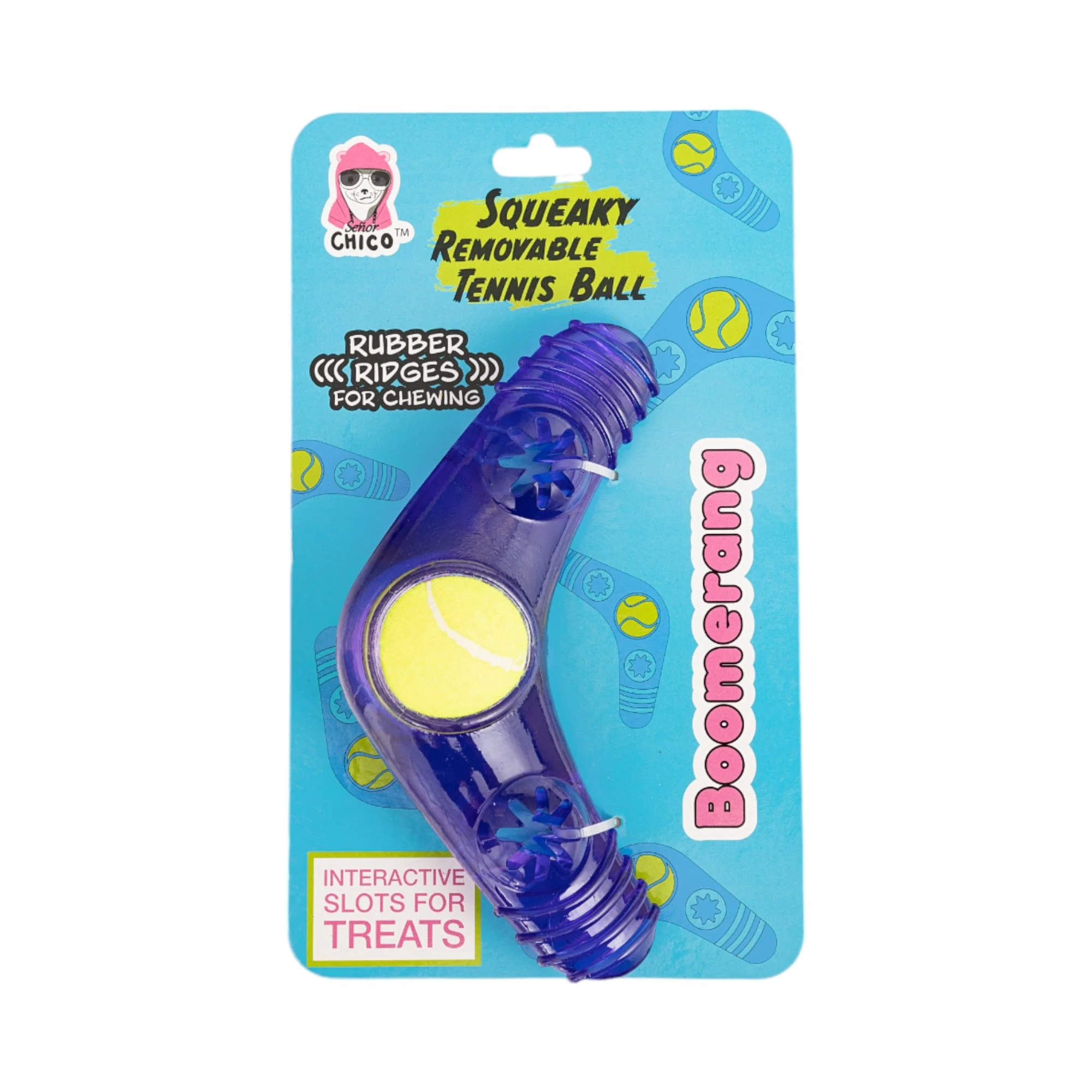 TPR Boomerang Dog Chew Toy with Removable Squeaker Tennis Ball & Treat Fill - Image 5