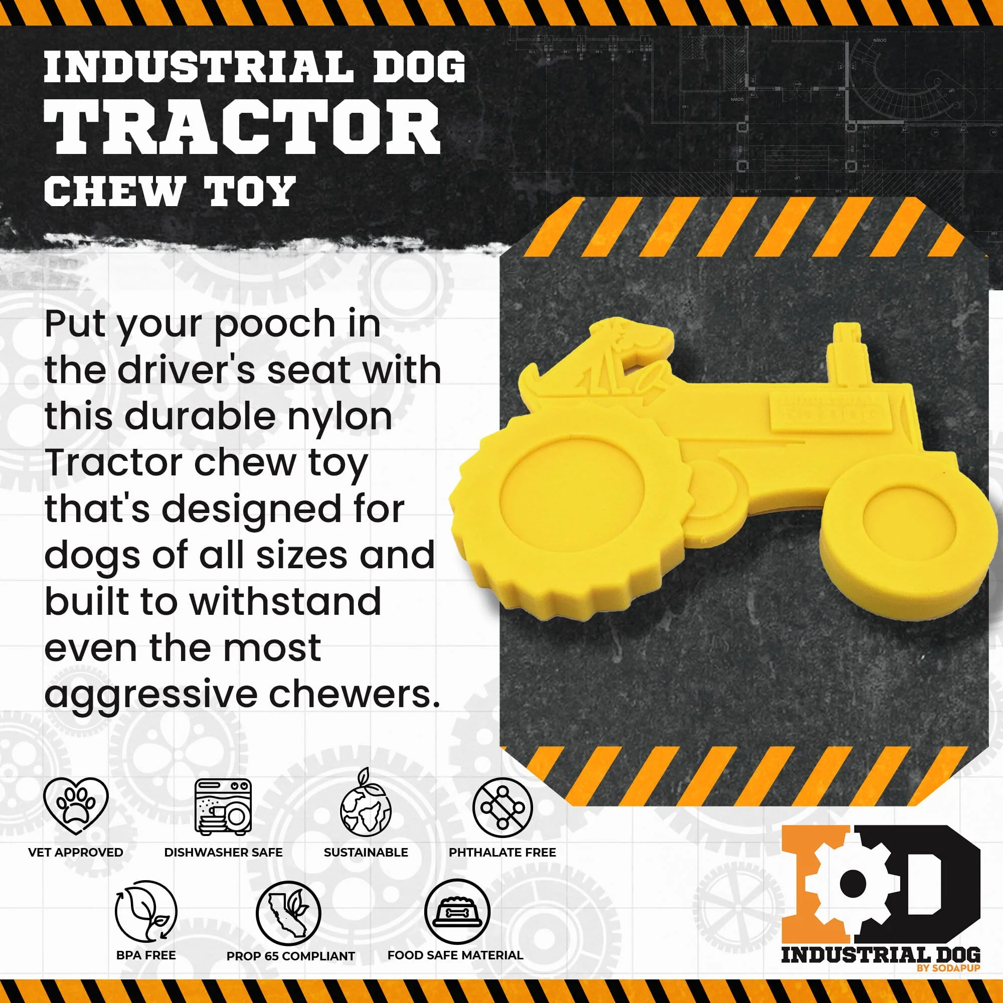 Tractor Nylon Dog Toy for Aggressive Chewers | USA Made | SodaPup - Image 4