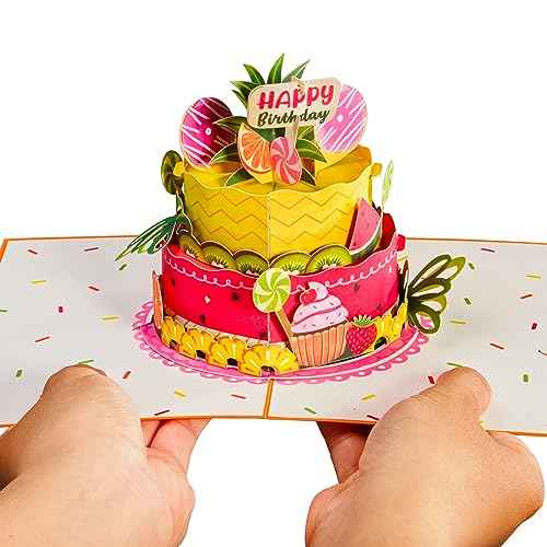 Tropical Birthday Cake Pop Up Card with Keepsake - Image 4