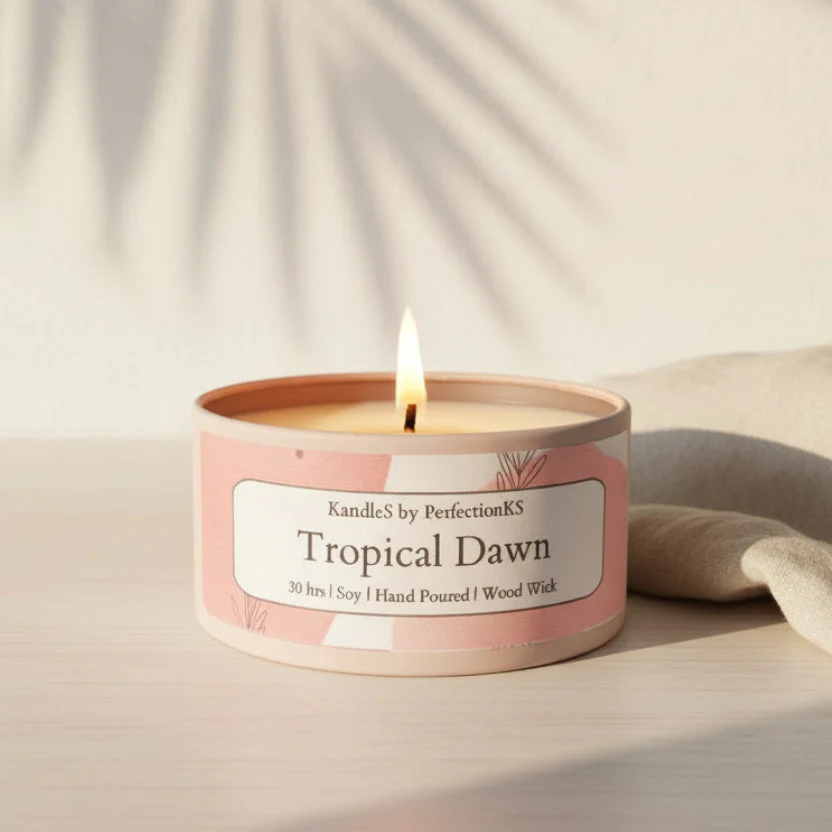 Tropical Dawn Luxury Candle | 8oz Non-Toxic Soy Candle with Wooden Wick | Clean Burn - Image 2