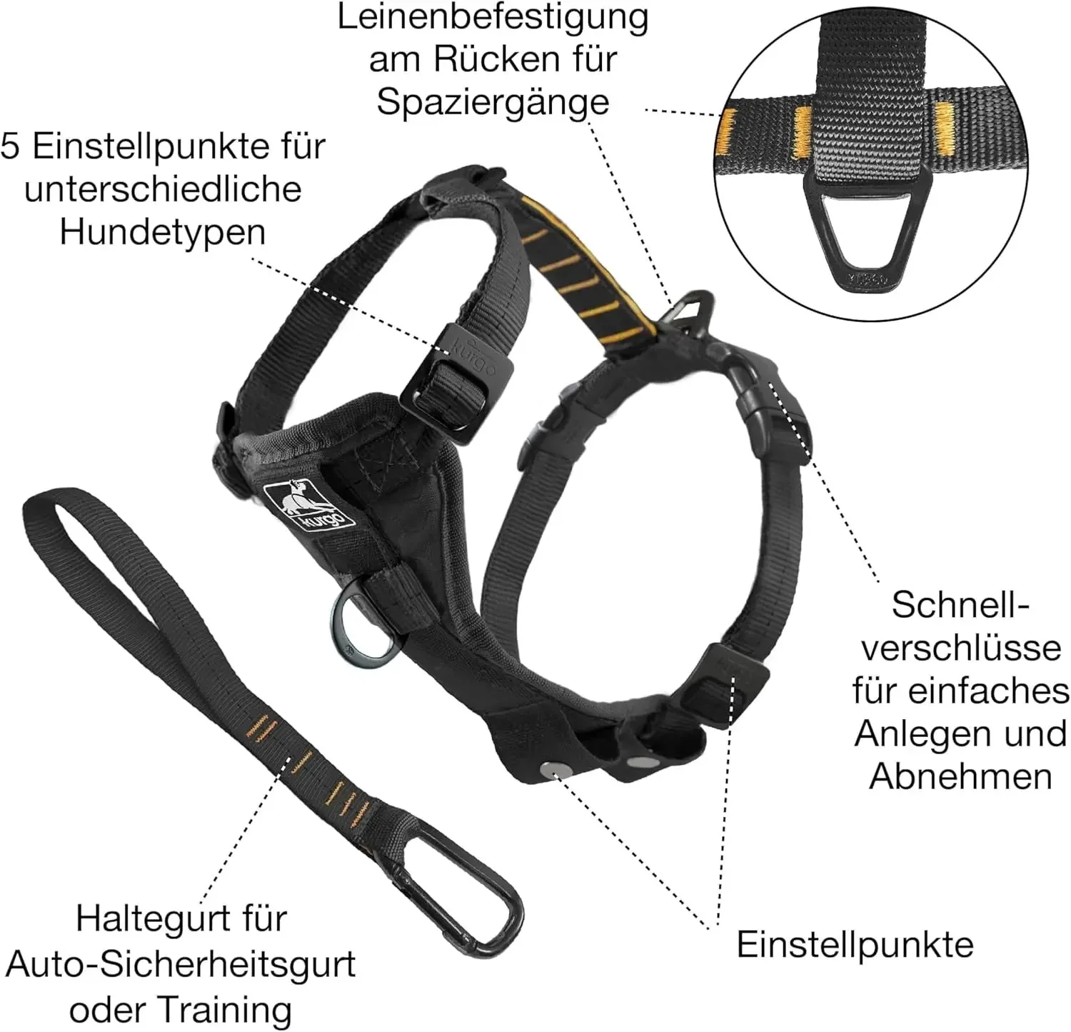 Tru-Fit Smart Dog Walking Harness - Comfortable Fit - Adjustable Harness - Reflective Pet Wear - Quick Strap Release - Daily Walk Accessory - Includes Seat Belt Loop - Black - Medium - Image 3