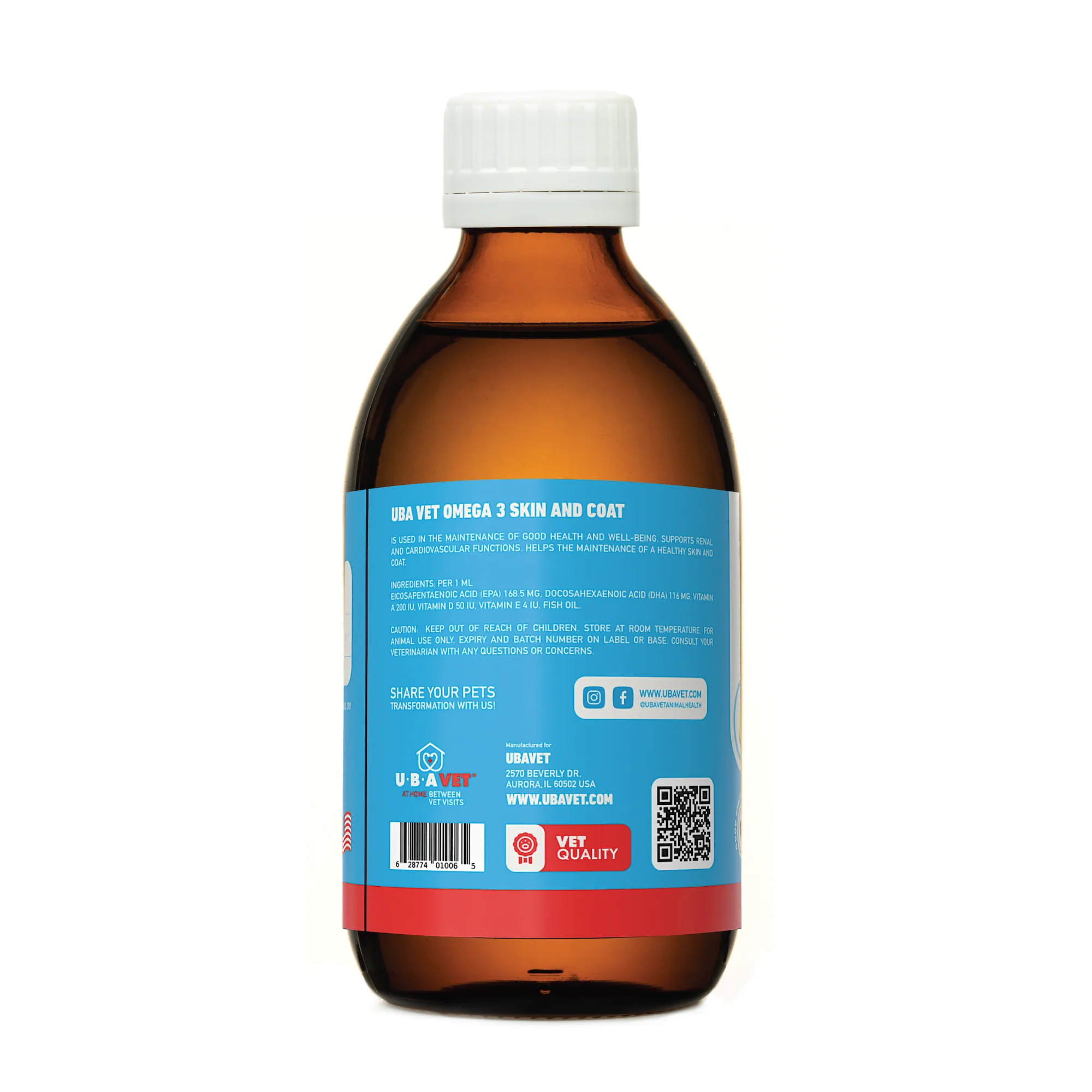 UBAVET Omega-3 Skin & Coat Health and Wellbeing Liquid for Dogs & Cats – 8 fl oz / 237 ml - Image 2
