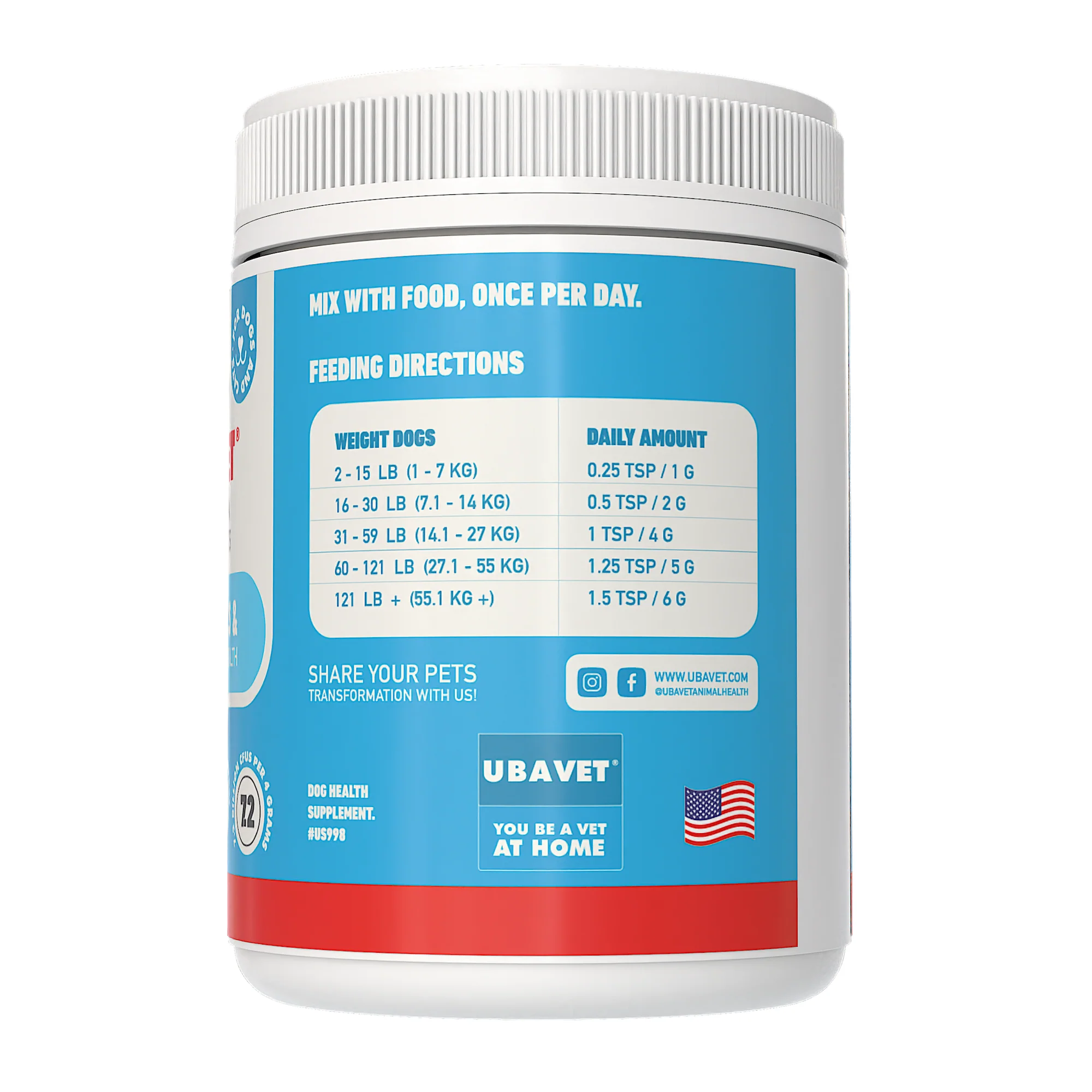 UBAVET Probiotics & Gut + Immune Health Support for Dogs & Cats – 5.3 oz / 150 g Powder - Image 3