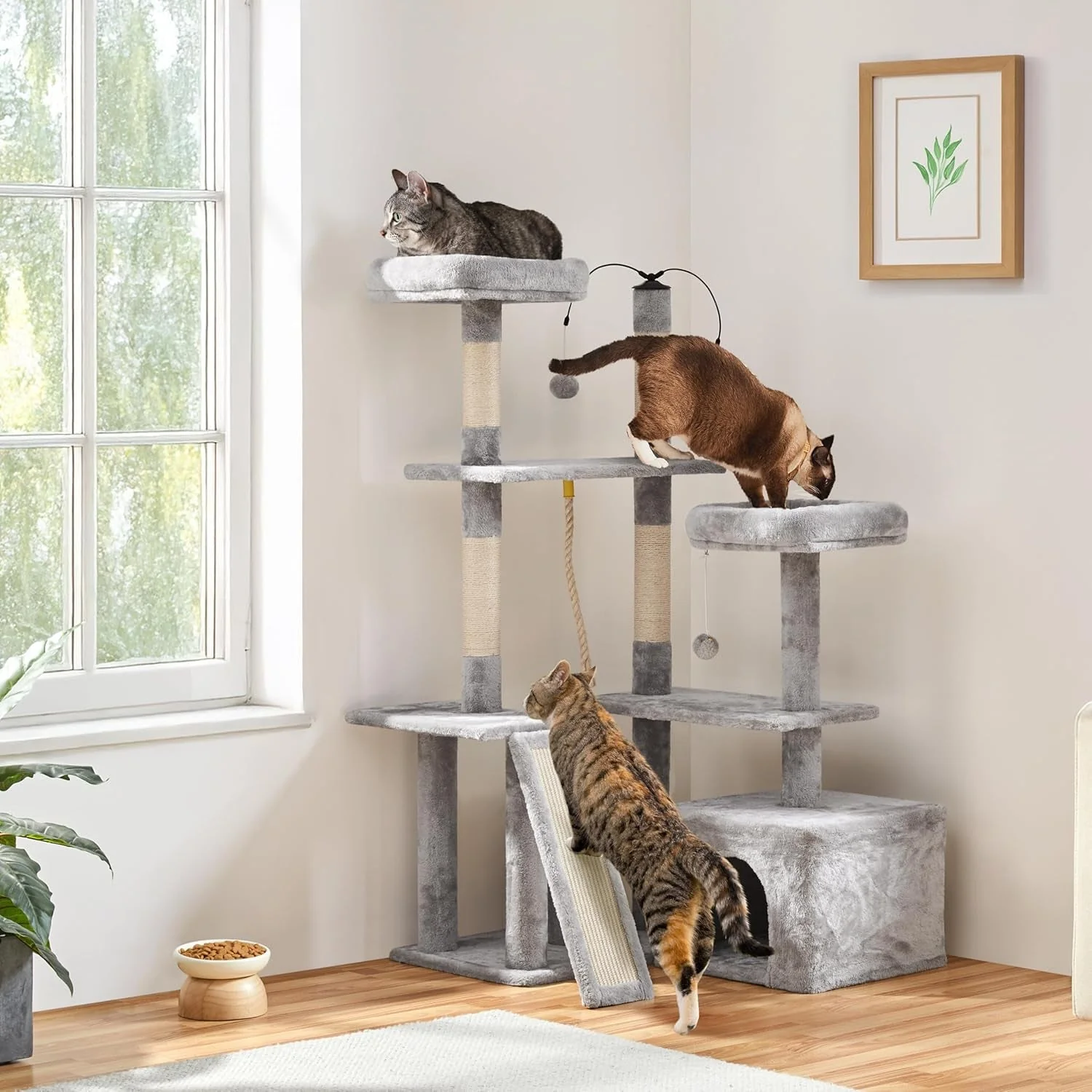 Ultimate 53.5-Inch Rotatable Cat Tree: Multi-Level Playground for Kittens and Large Cats with Cozy Condo and Scratching Posts in Light Gray - Image 2