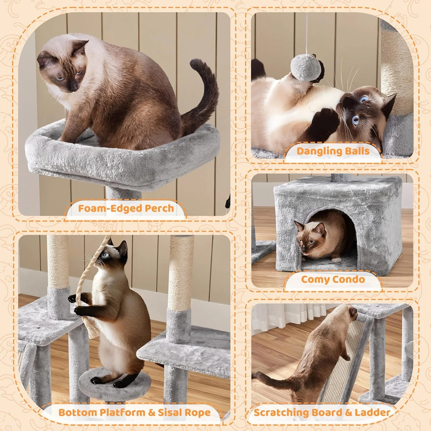Ultimate 53.5-Inch Rotatable Cat Tree: Multi-Level Playground for Kittens and Large Cats with Cozy Condo and Scratching Posts in Light Gray - Image 4