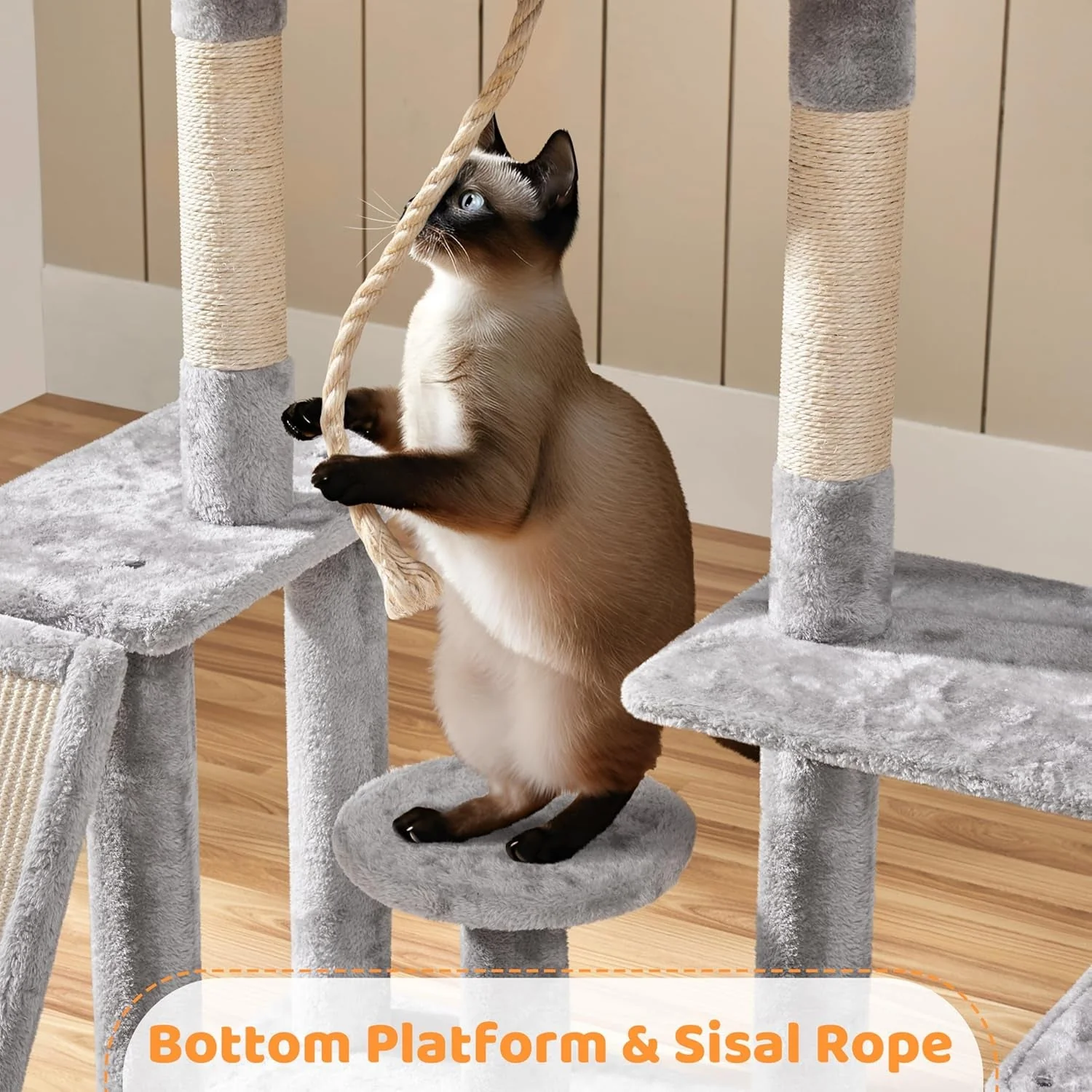 Ultimate 53.5-Inch Rotatable Cat Tree: Multi-Level Playground for Kittens and Large Cats with Cozy Condo and Scratching Posts in Light Gray - Image 7