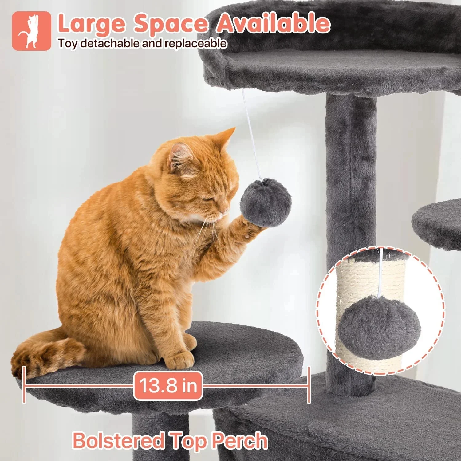 Ultimate 54-Inch Double Condo Cat Tree Tower with Scratching Post & Cozy Perch for Indoor Cats - Stylish Ashy Design - Image 2