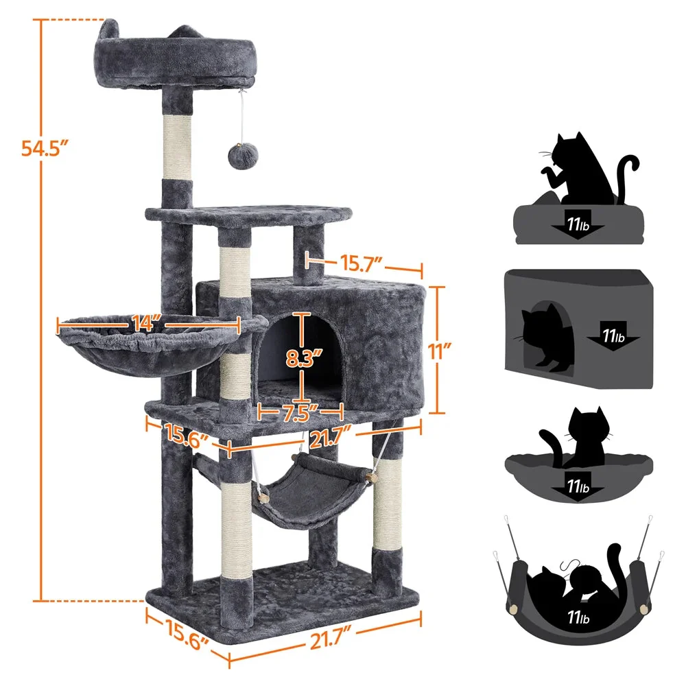 Ultimate 55" Dark Gray Cat Tree Tower - The Perfect Playground for Your Feline Friends! - Image 3