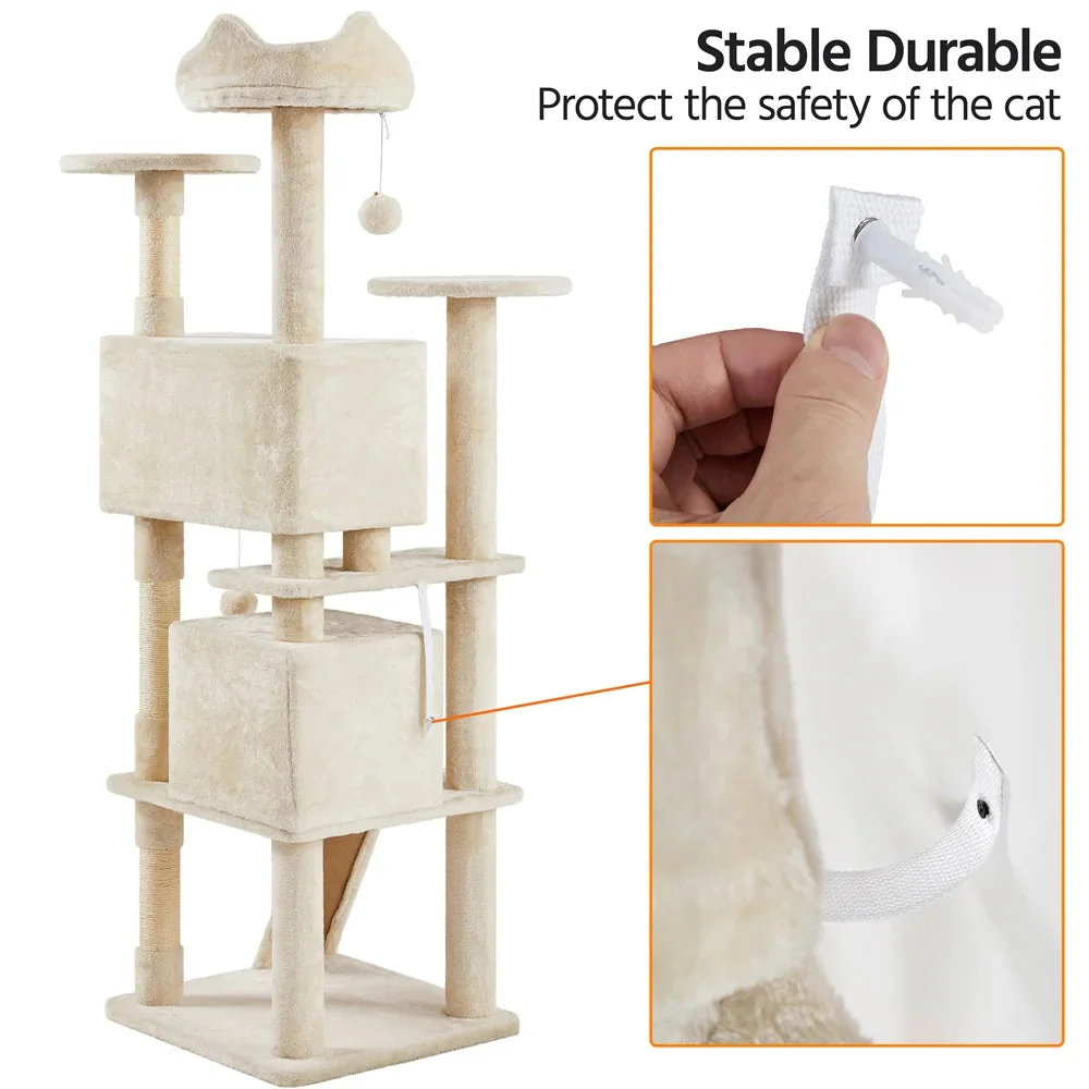 Ultimate 70" Double Condo Cat Tree with Scratching Posts - Creamy Comfort for Your Feline Friends! - Image 10