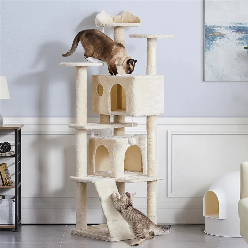Ultimate 70" Double Condo Cat Tree with Scratching Posts - Creamy Comfort for Your Feline Friends! - Image 2