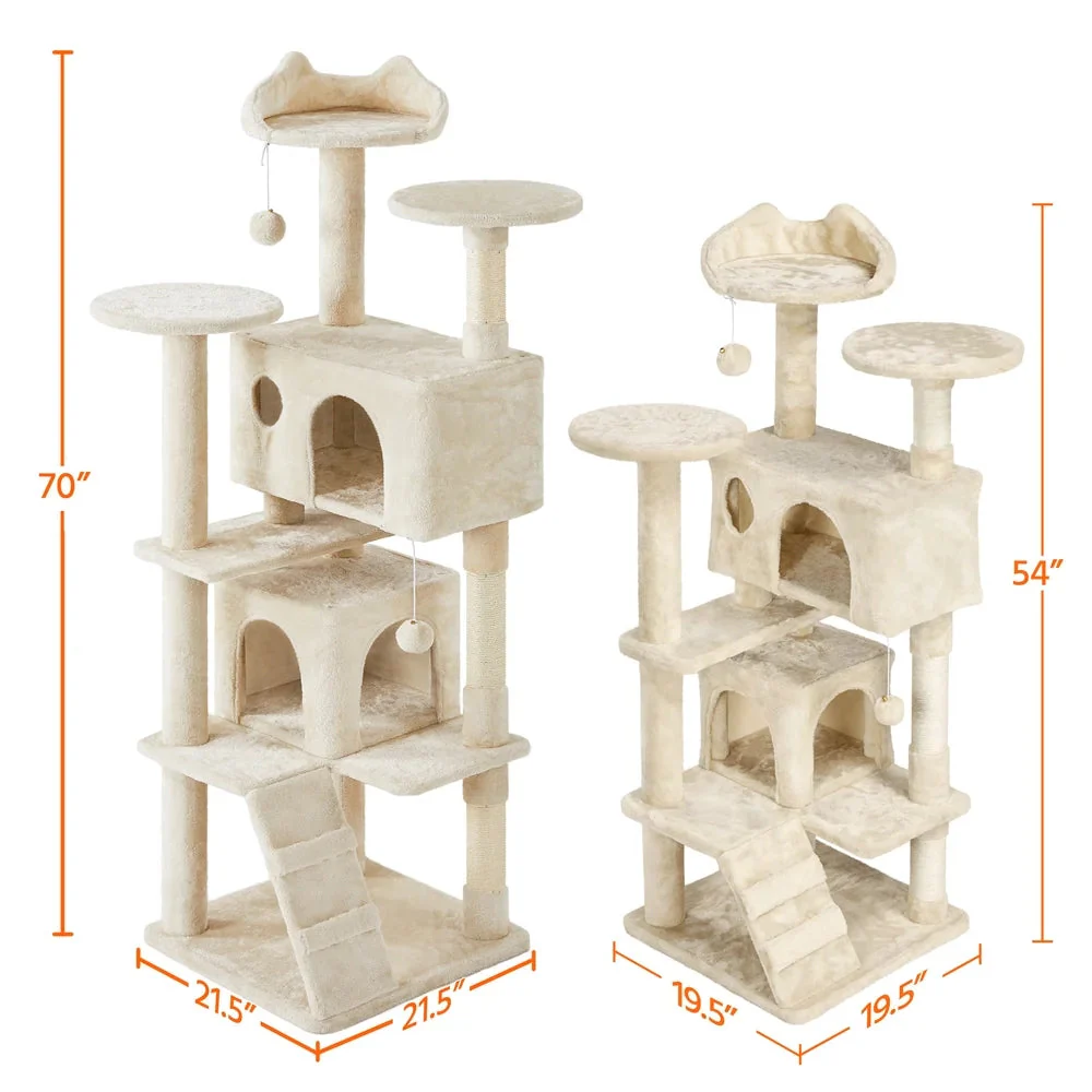 Ultimate 70" Double Condo Cat Tree with Scratching Posts - Creamy Comfort for Your Feline Friends! - Image 5
