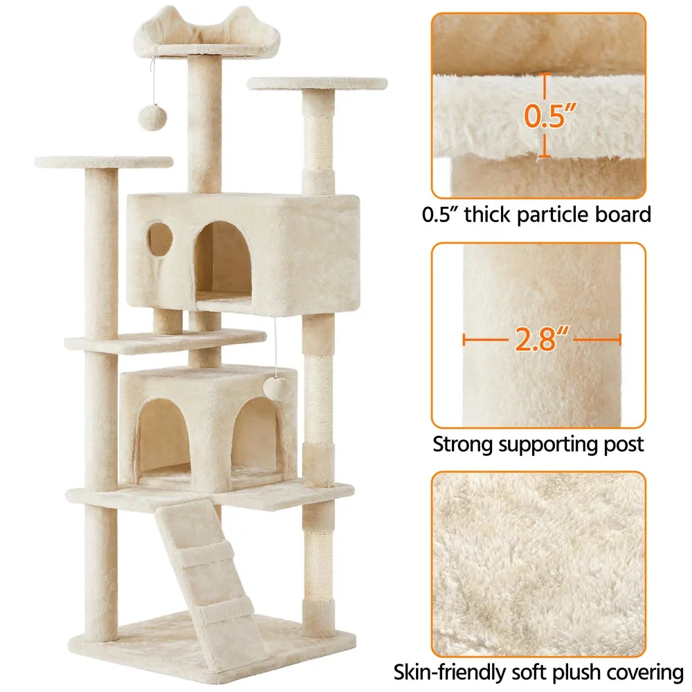 Ultimate 70" Double Condo Cat Tree with Scratching Posts - Creamy Comfort for Your Feline Friends! - Image 8