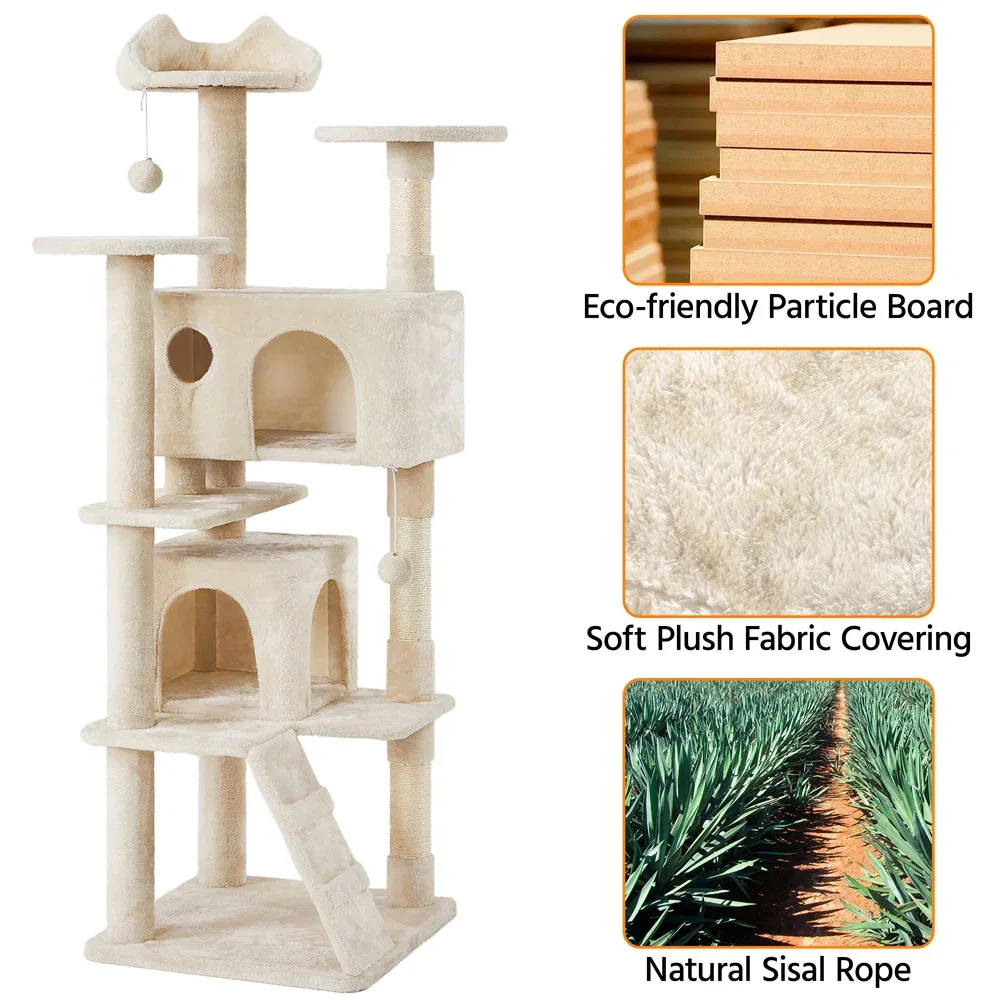 Ultimate 70" Double Condo Cat Tree with Scratching Posts - Creamy Comfort for Your Feline Friends! - Image 9