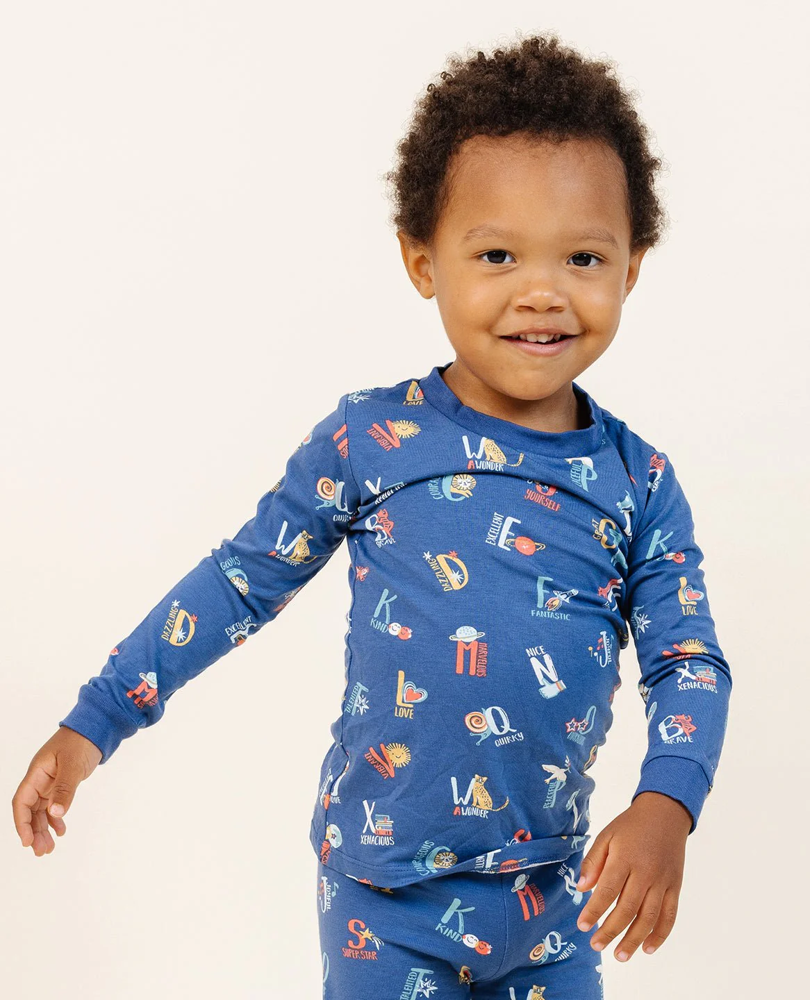 Ultimate Pajama Set in Good Vibes ABC Navy - Image 5