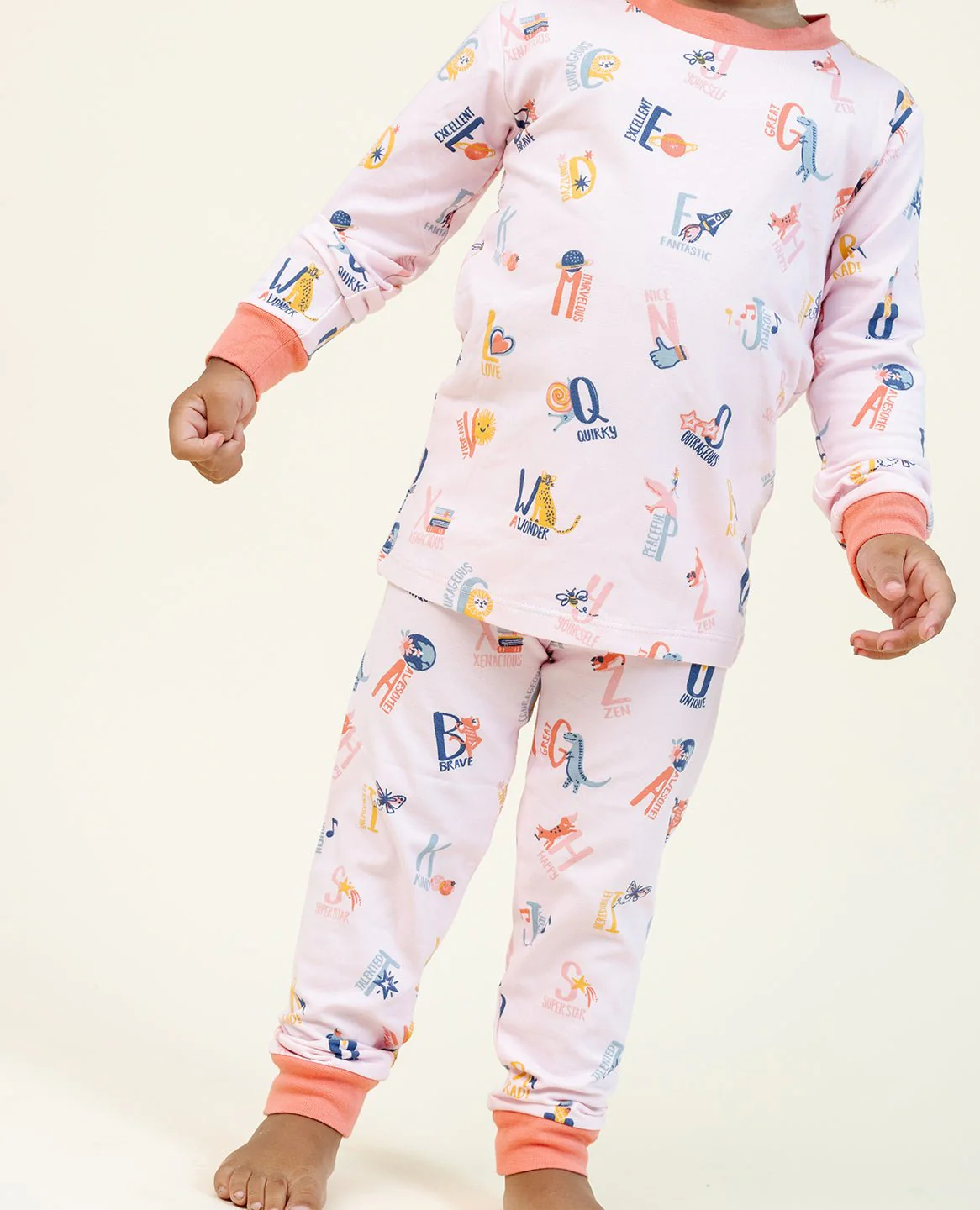 Ultimate Pajama Set in Good Vibes ABC Pink - Image 4