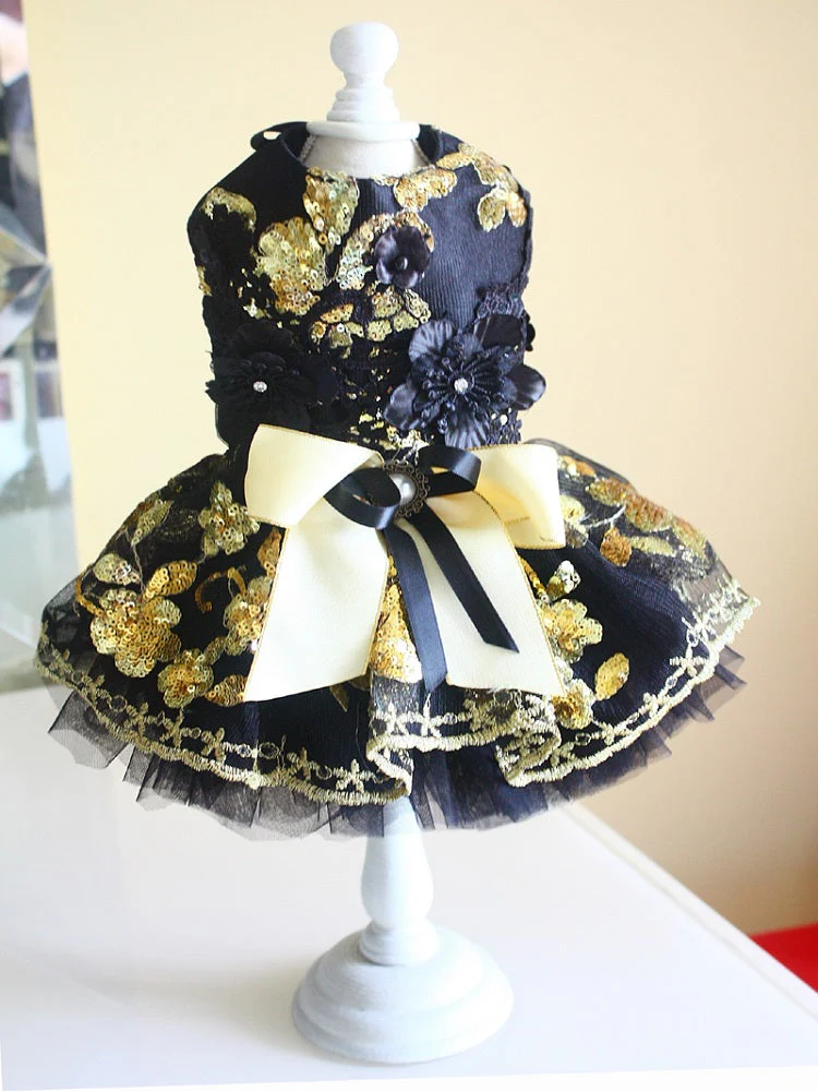 Unique Design Floral Sequin Pet Clothes Luxury Tutu Dogs Dress Perfect for Weddings Birthdays - Image 2