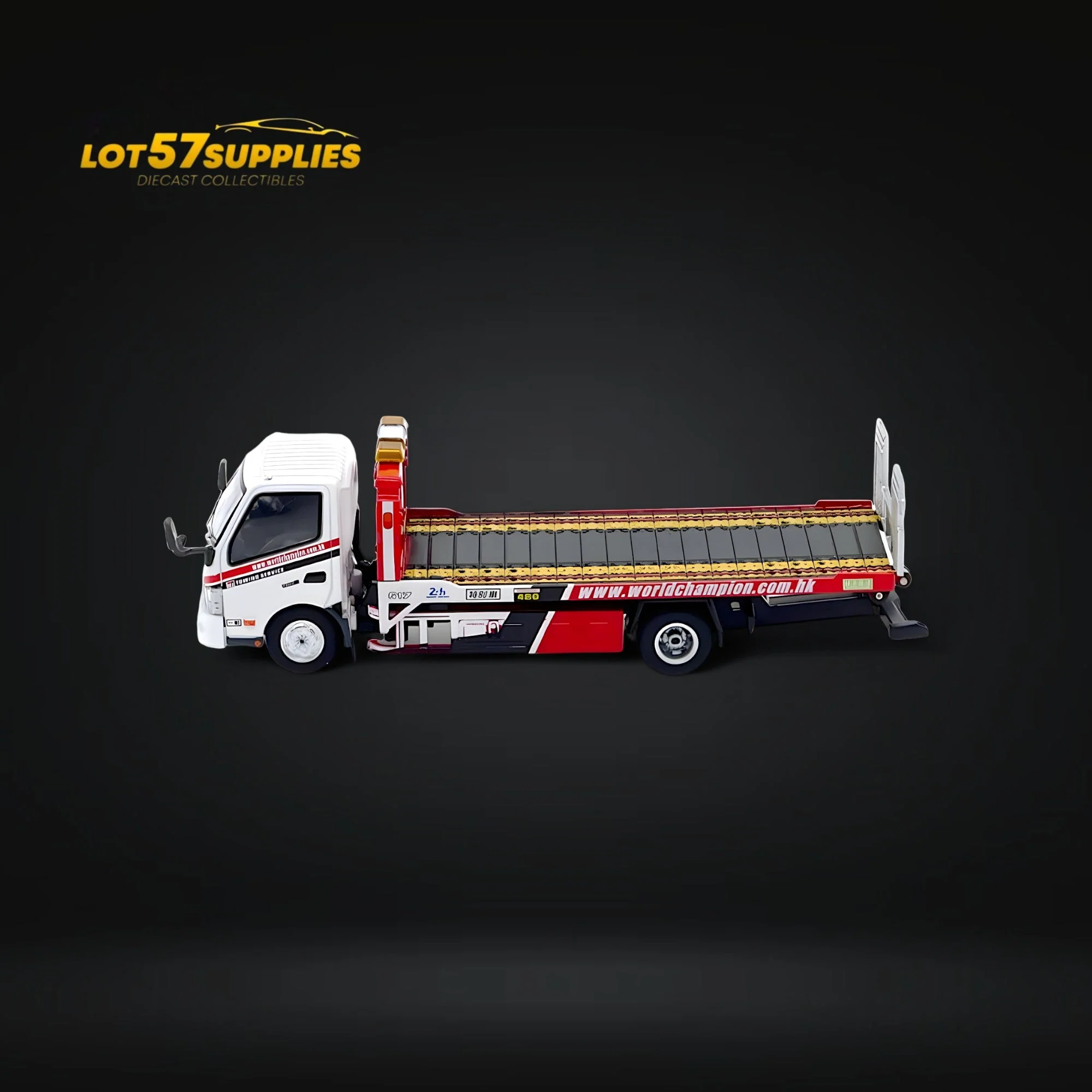 Unique Model Hino 300 Dutro Flatbed Tow Truck World Champion 1:64 - Image 2