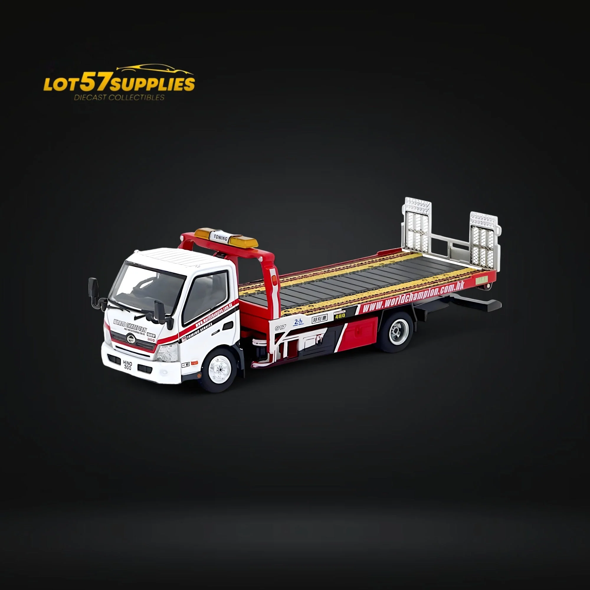 Unique Model Hino 300 Dutro Flatbed Tow Truck World Champion 1:64 - Image 3