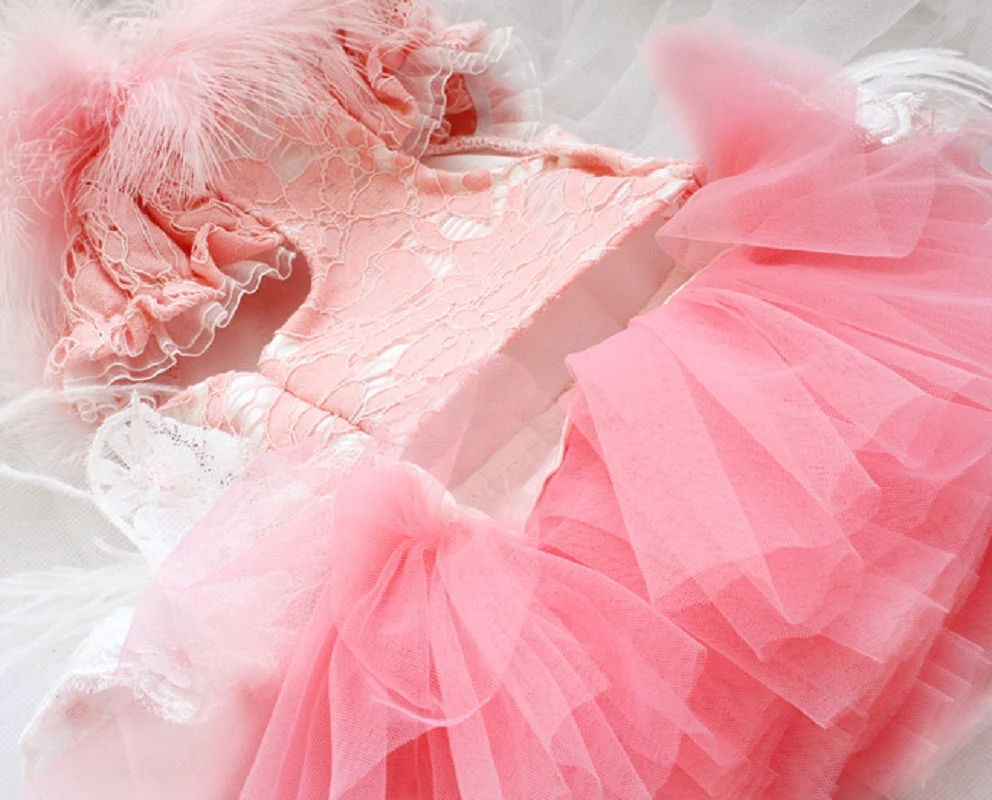 Unique Pet Feather Tutu Dog Lace Dress Princess Dress Pink Swan for Wedding Party Birthday Festival One Piece - Image 2