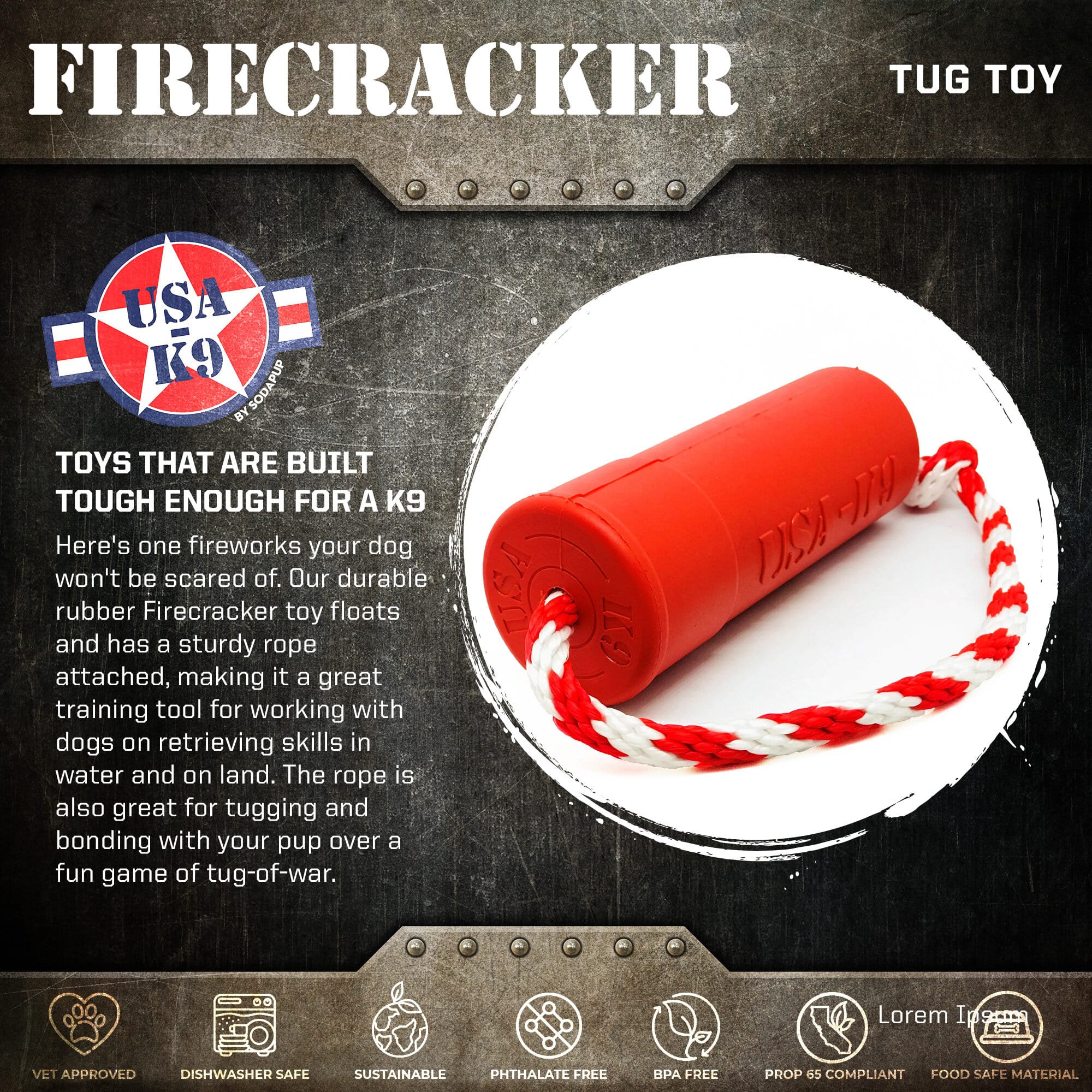 USA-K9 Firecracker Floating Training Dummy | K9 Handler Reward Toy | Red | USA Made - Image 2