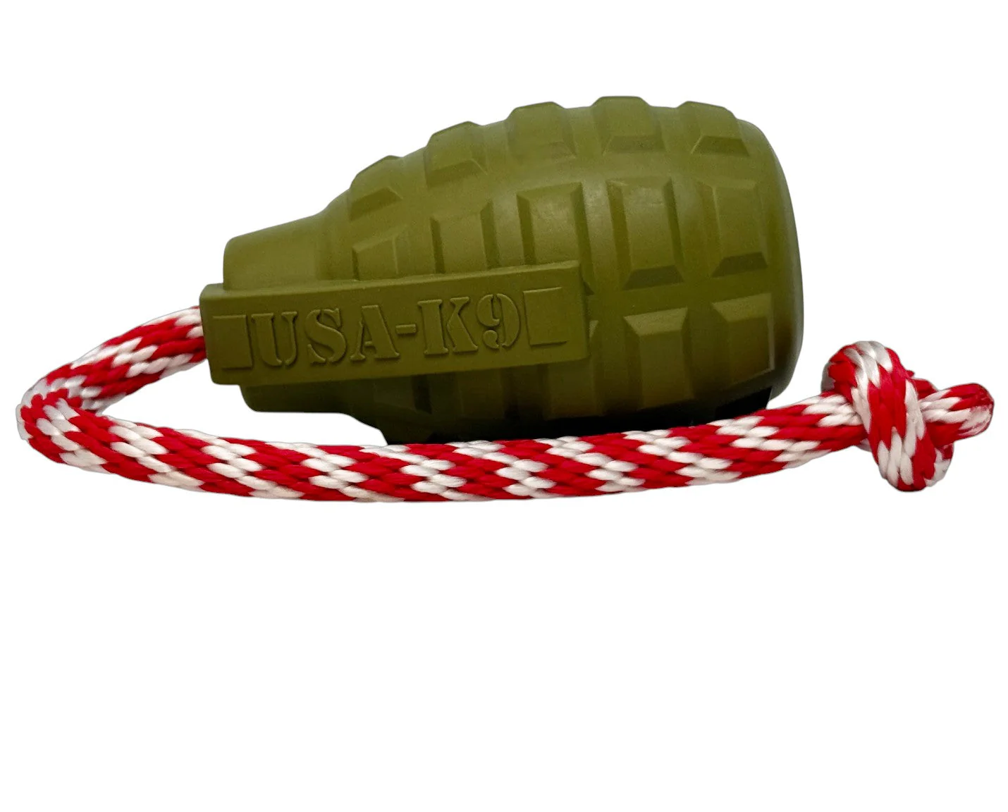USA-K9 Grenade Shaped Rubber Dog Toy - Chew, Treat Dispenser & Tug Toy | USA - Army Green - Image 2