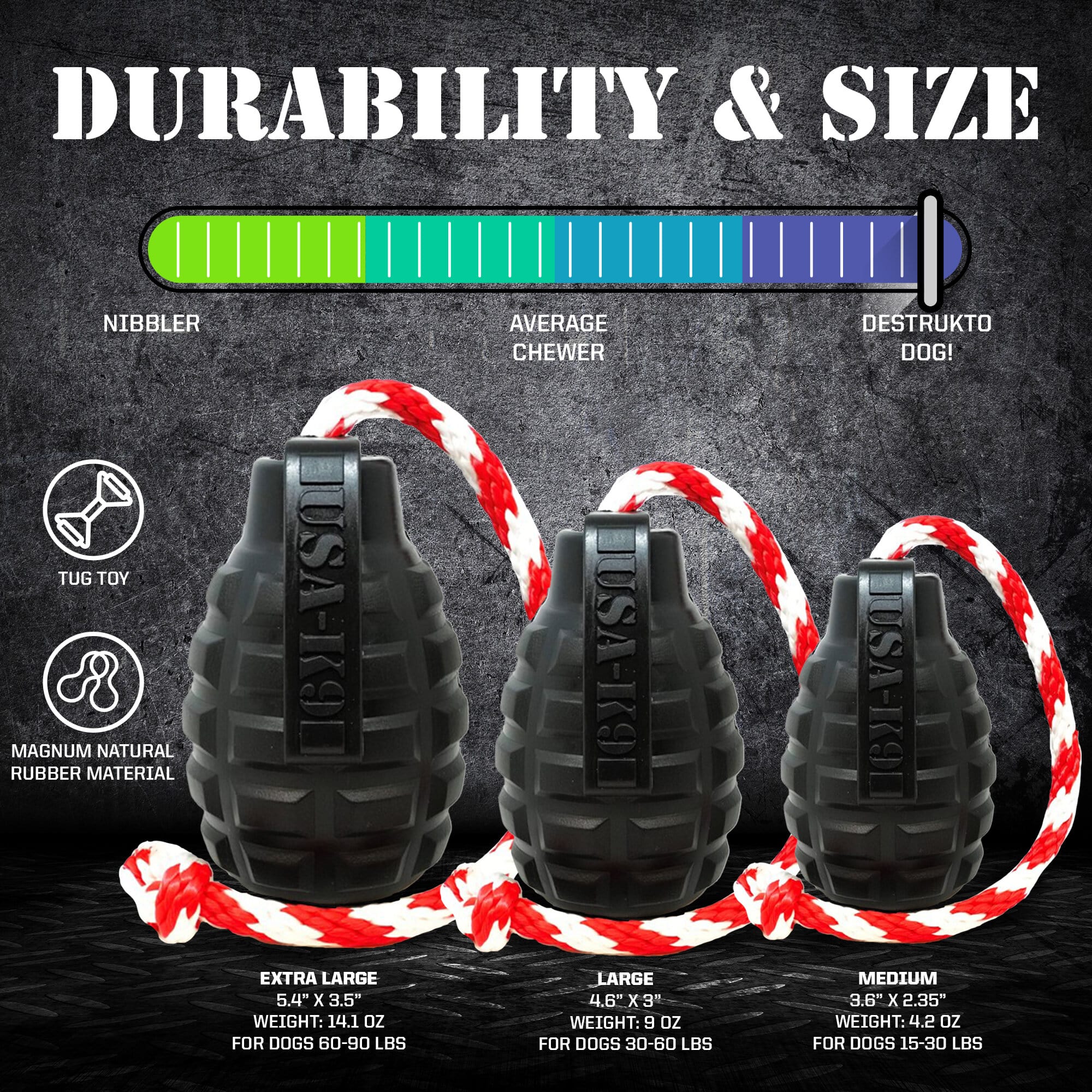 USA-K9 Magnum Grenade - Black Magnum Rubber Chew Toy for Extreme Chewers | USA Made - Image 4