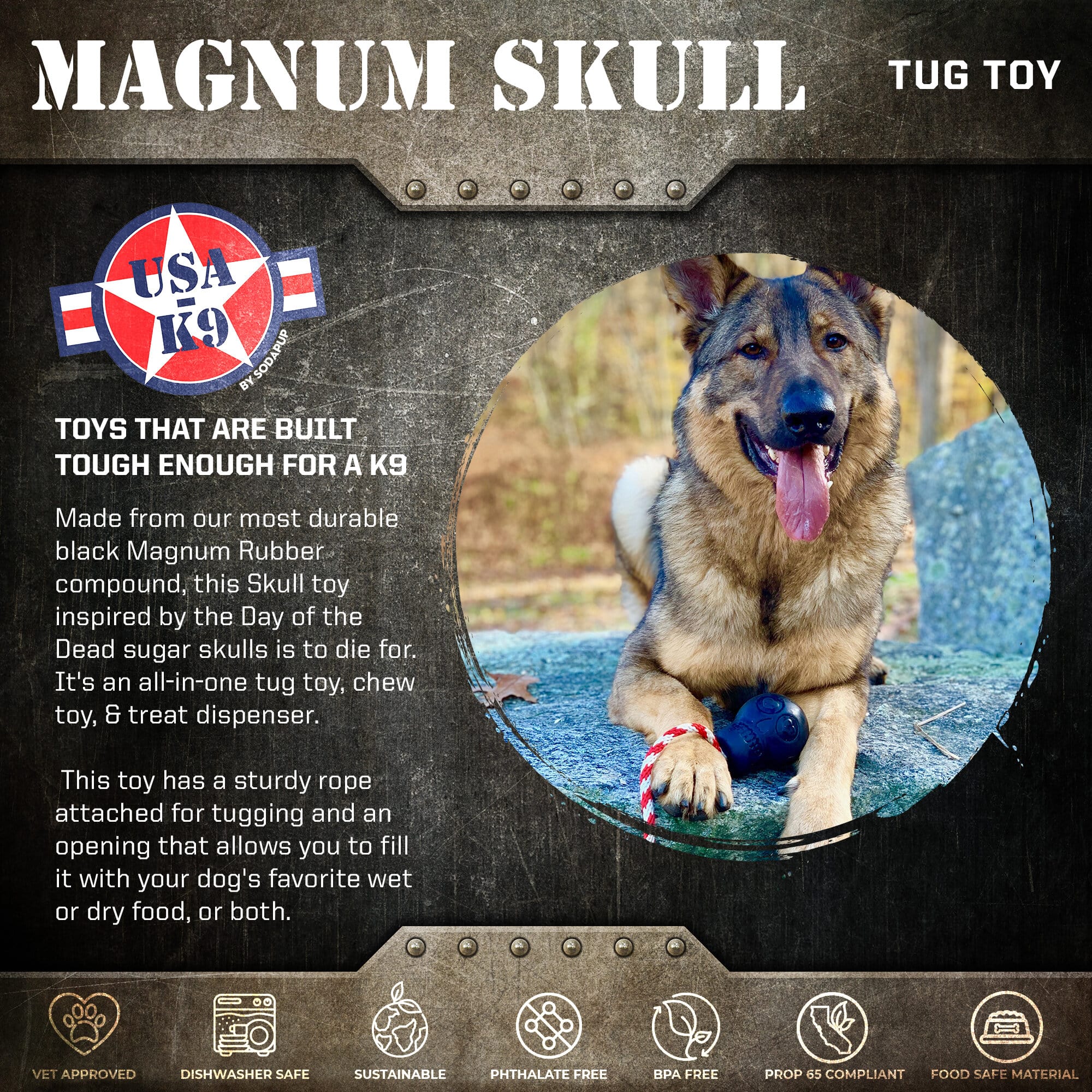 USA-K9 Magnum Skull - Black Magnum Rubber Chew Toy for Extreme Chewers | USA Made - Image 2