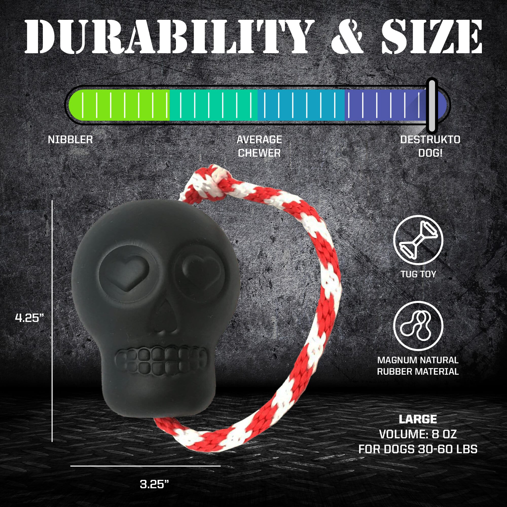 USA-K9 Magnum Skull - Black Magnum Rubber Chew Toy for Extreme Chewers | USA Made - Image 4