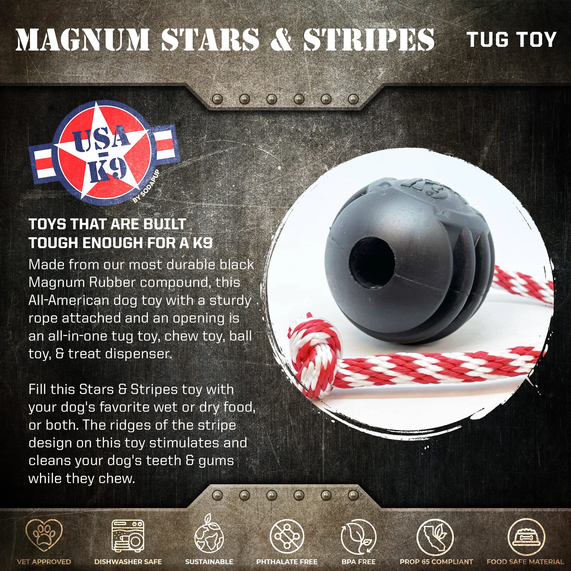 USA-K9 Magnum Stars and Stripes Rubber Dog Toy | K9 Handler Reward Toy | USA Made - Image 2