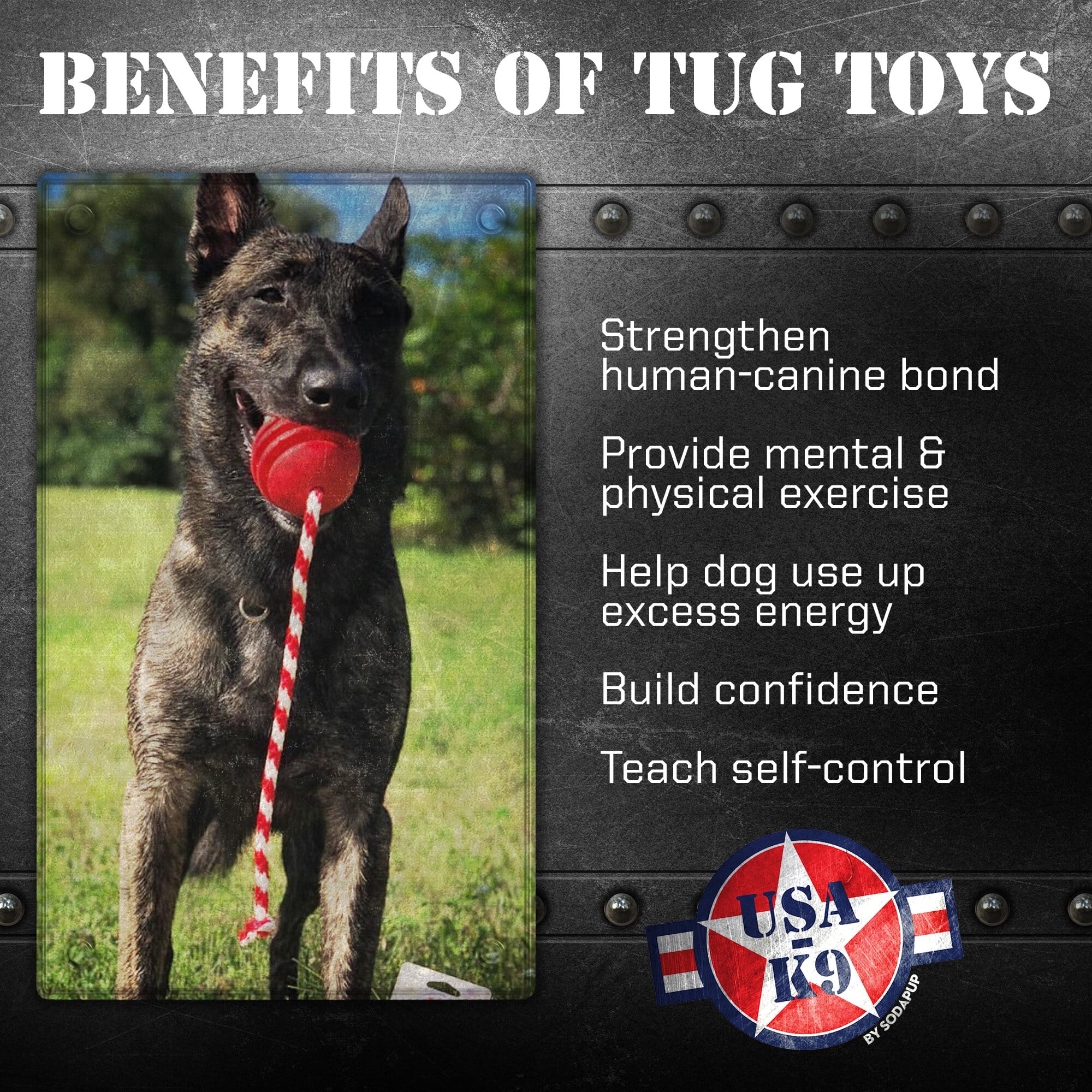 USA-K9 Stars and Stripes Rubber Dog Toy | K9 Handler Reward Toy | Red | USA Made - Image 3