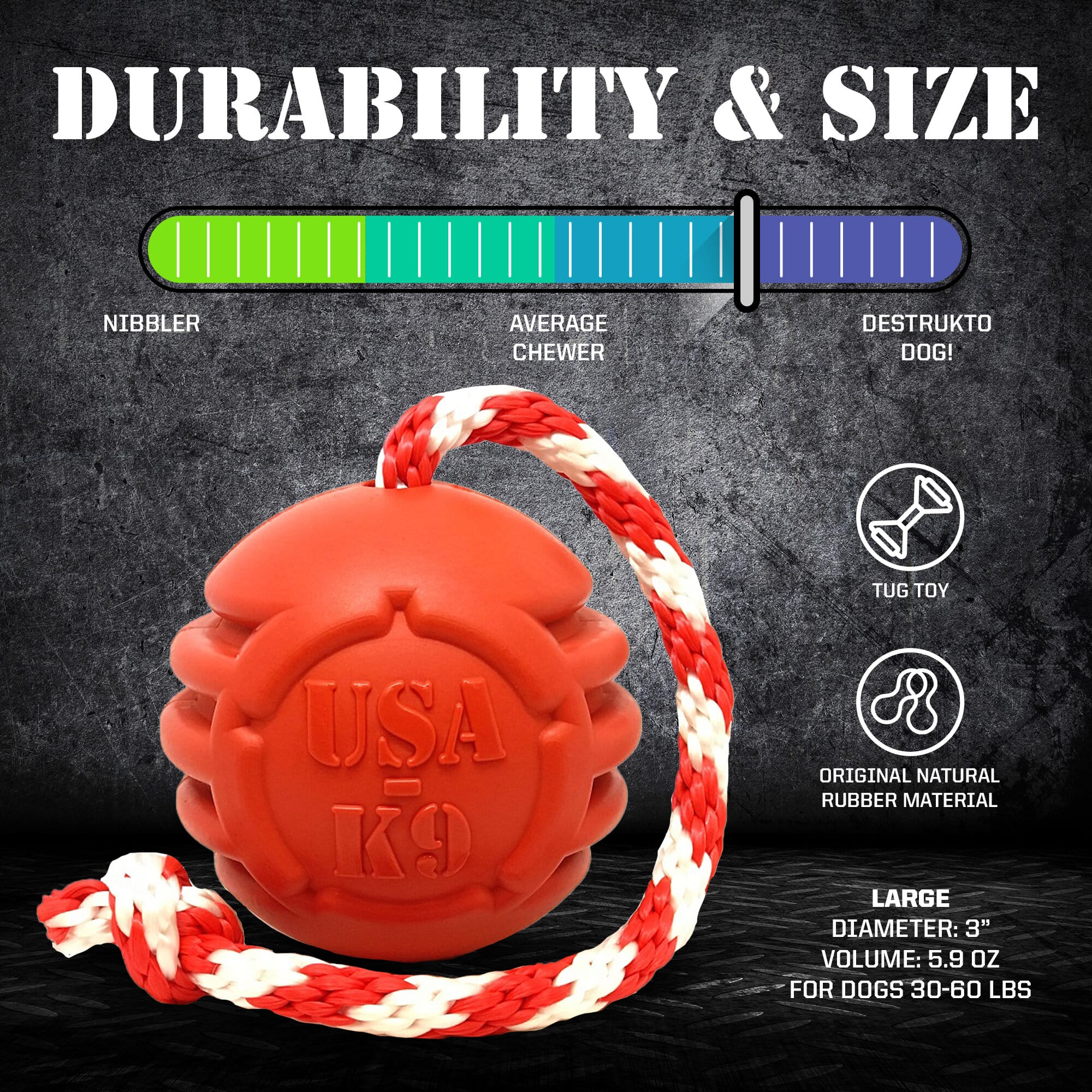 USA-K9 Stars and Stripes Rubber Dog Toy | K9 Handler Reward Toy | Red | USA Made - Image 4