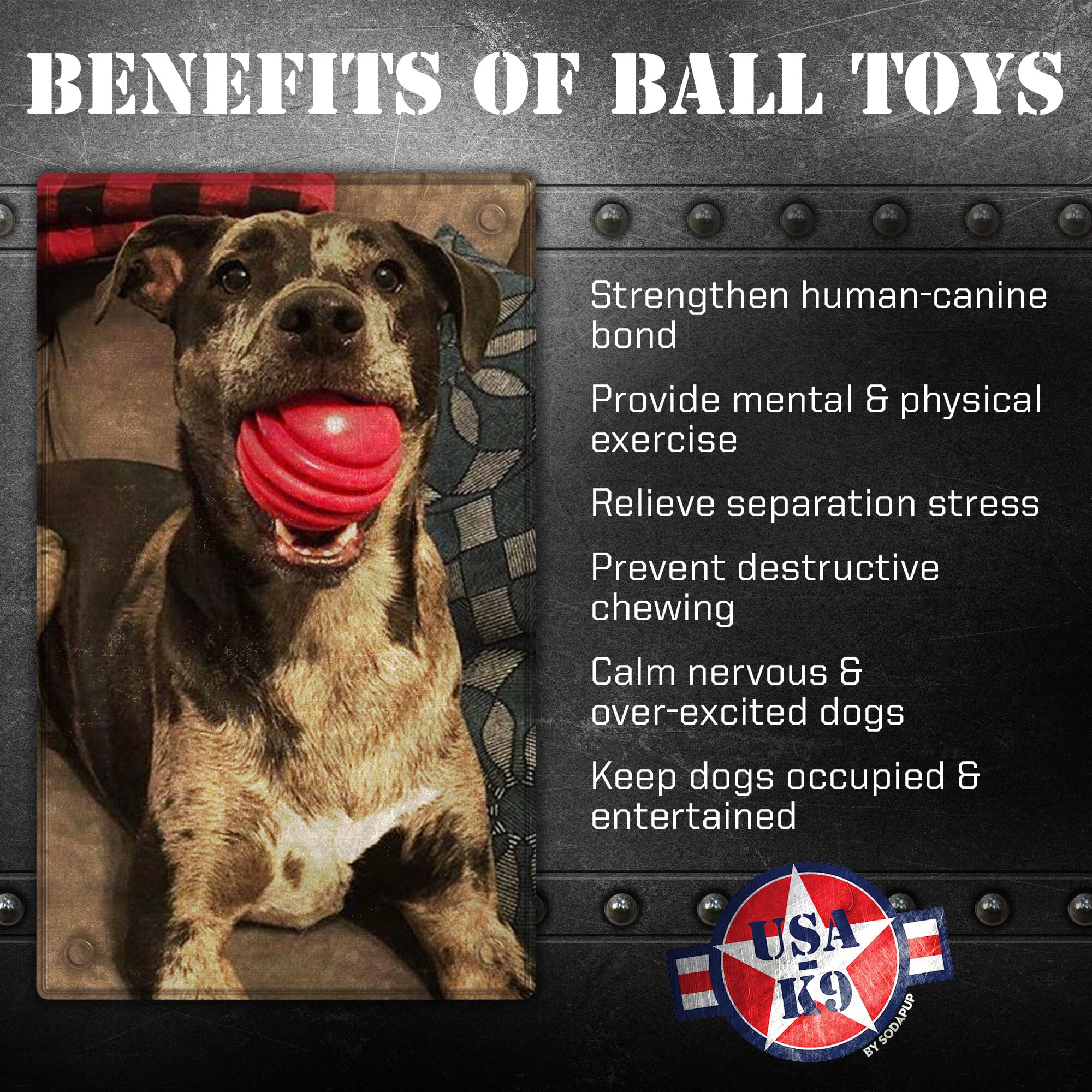 USA-K9 Stars and Stripes Rubber Dog Toy | K9 Handler Reward Toy | Red | USA Made - Image 3