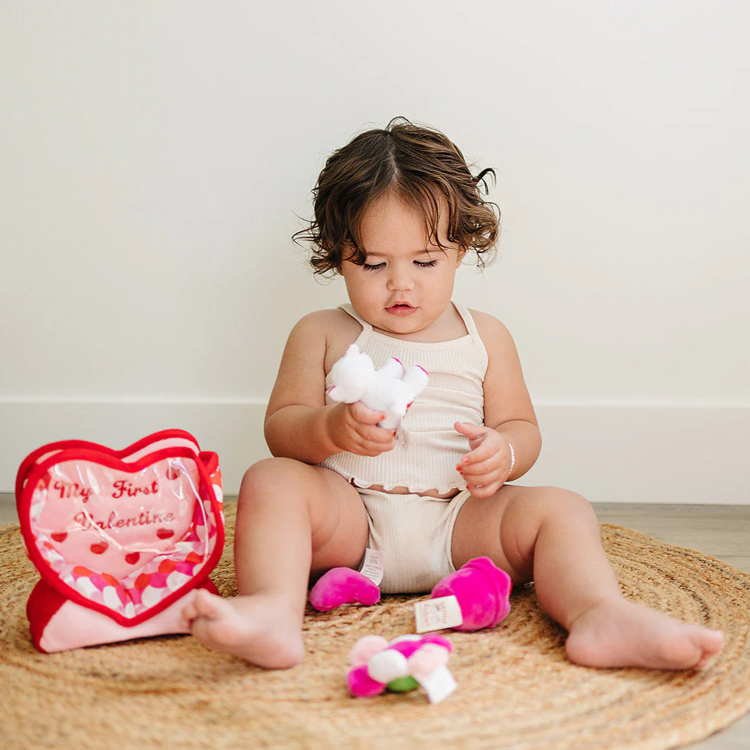 Valentine's Day Plush Fill & Spill Playset & Keepsake Gift  with 4 ct Mini Sensory Toys (Cat, Heart, Flower, Cupcake) - Image 3