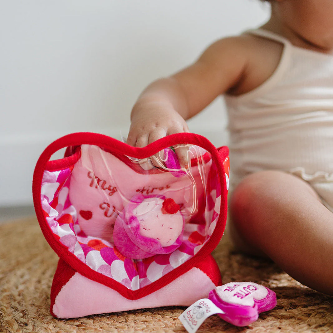 Valentine's Day Plush Fill & Spill Playset & Keepsake Gift  with 4 ct Mini Sensory Toys (Cat, Heart, Flower, Cupcake) - Image 5