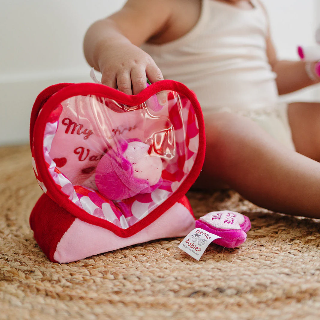 Valentine's Day Plush Fill & Spill Playset & Keepsake Gift  with 4 ct Mini Sensory Toys (Cat, Heart, Flower, Cupcake) - Image 7