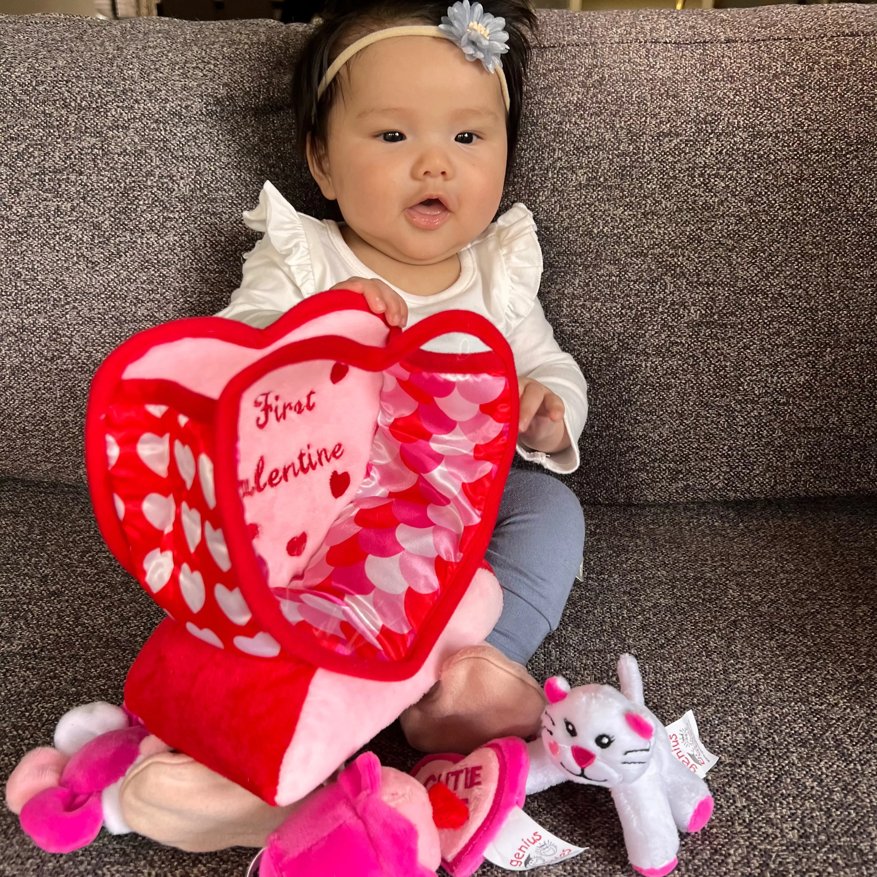 Valentine's Day Plush Fill & Spill Playset & Keepsake Gift  with 4 ct Mini Sensory Toys (Cat, Heart, Flower, Cupcake) - Image 8