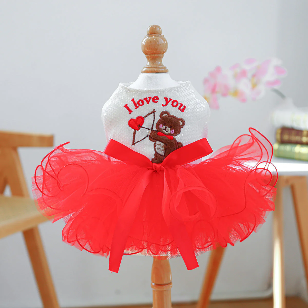 Valentine's Dog Dress – Red Tutu with “I Love You” - Image 2