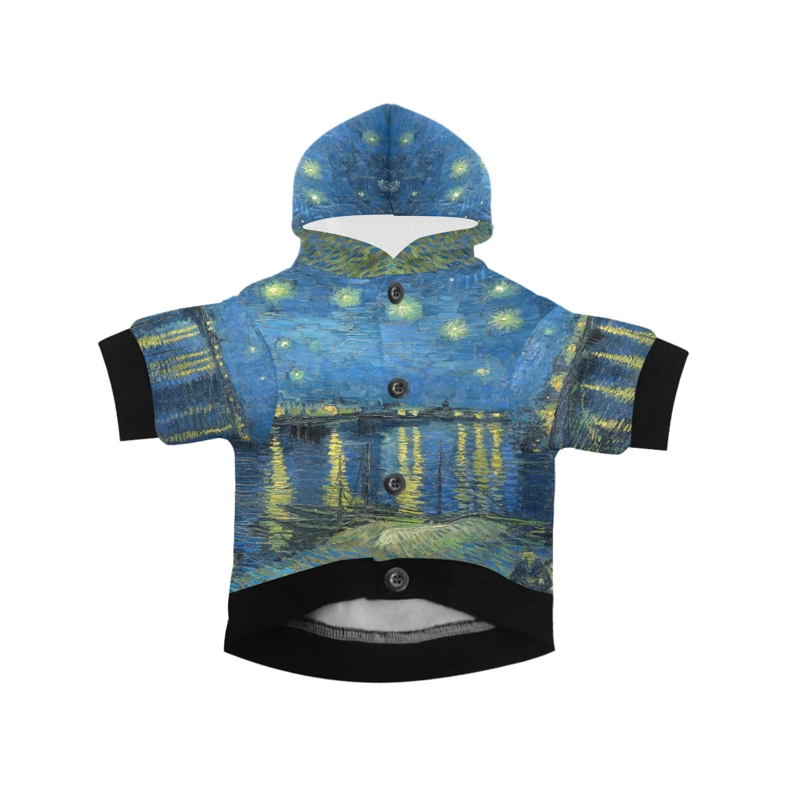 Van Gogh Starry Night Over The Rhone Button Hoodie - Image 3
