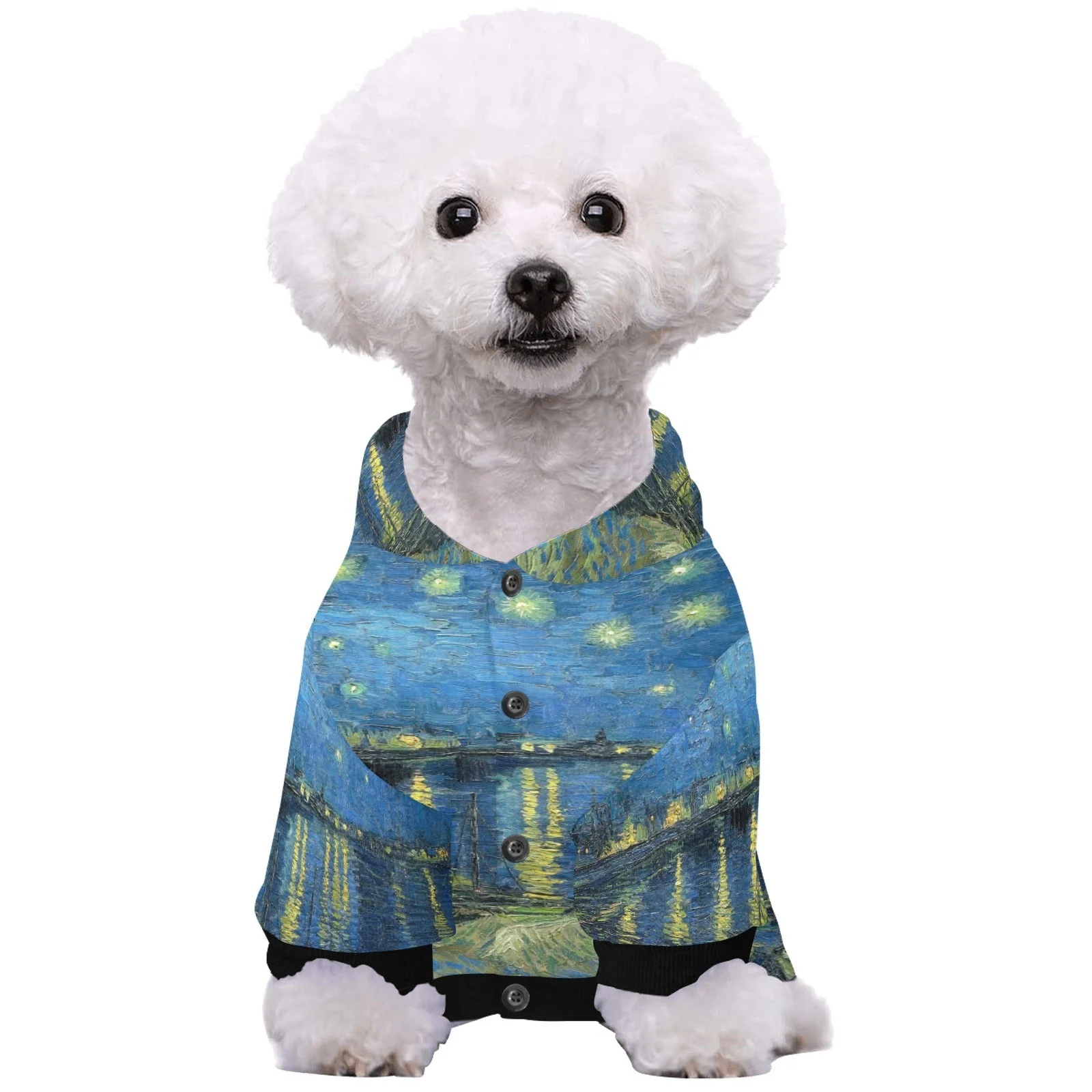 Van Gogh Starry Night Over The Rhone Button Hoodie - Image 4