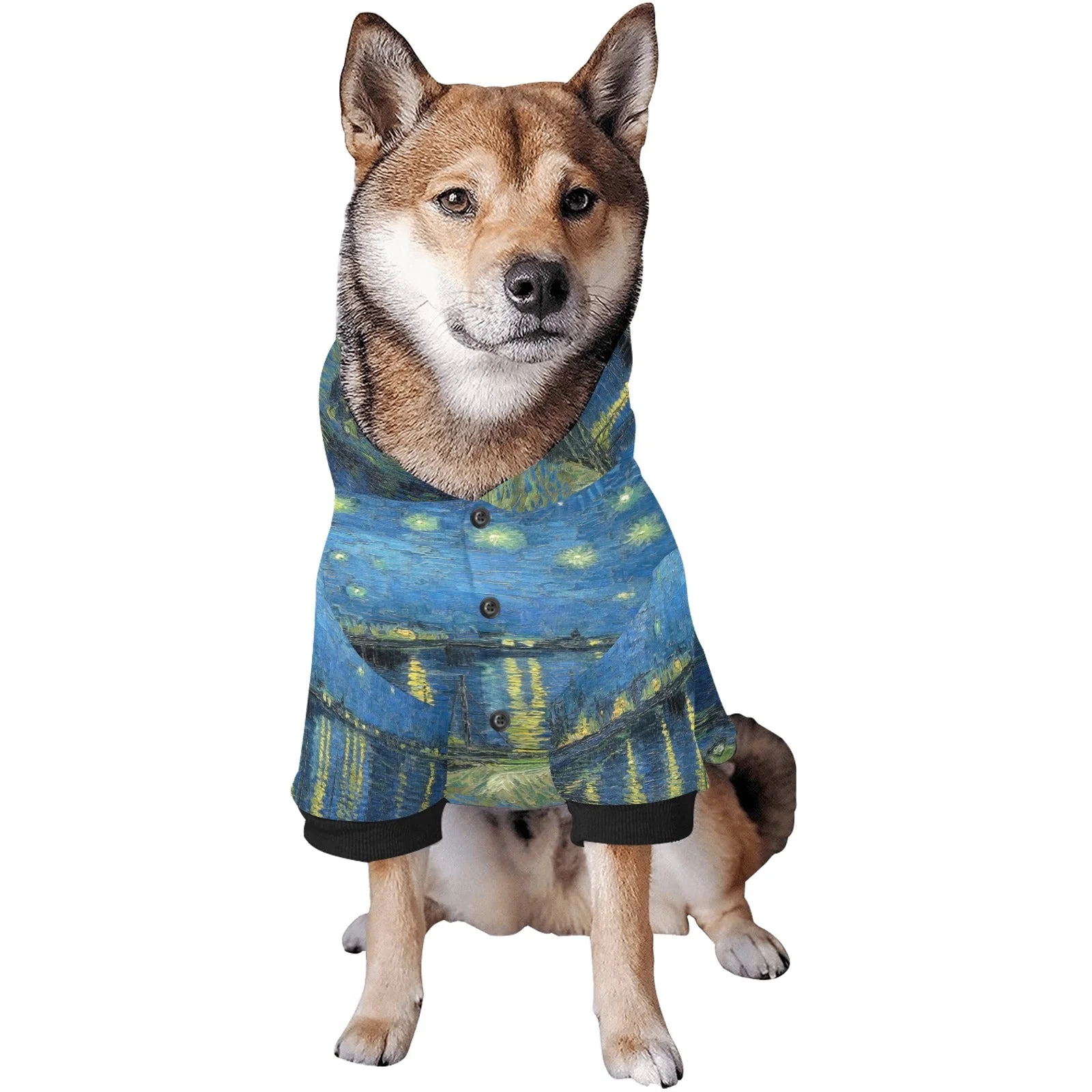 Van Gogh Starry Night Over The Rhone Button Hoodie - Image 6